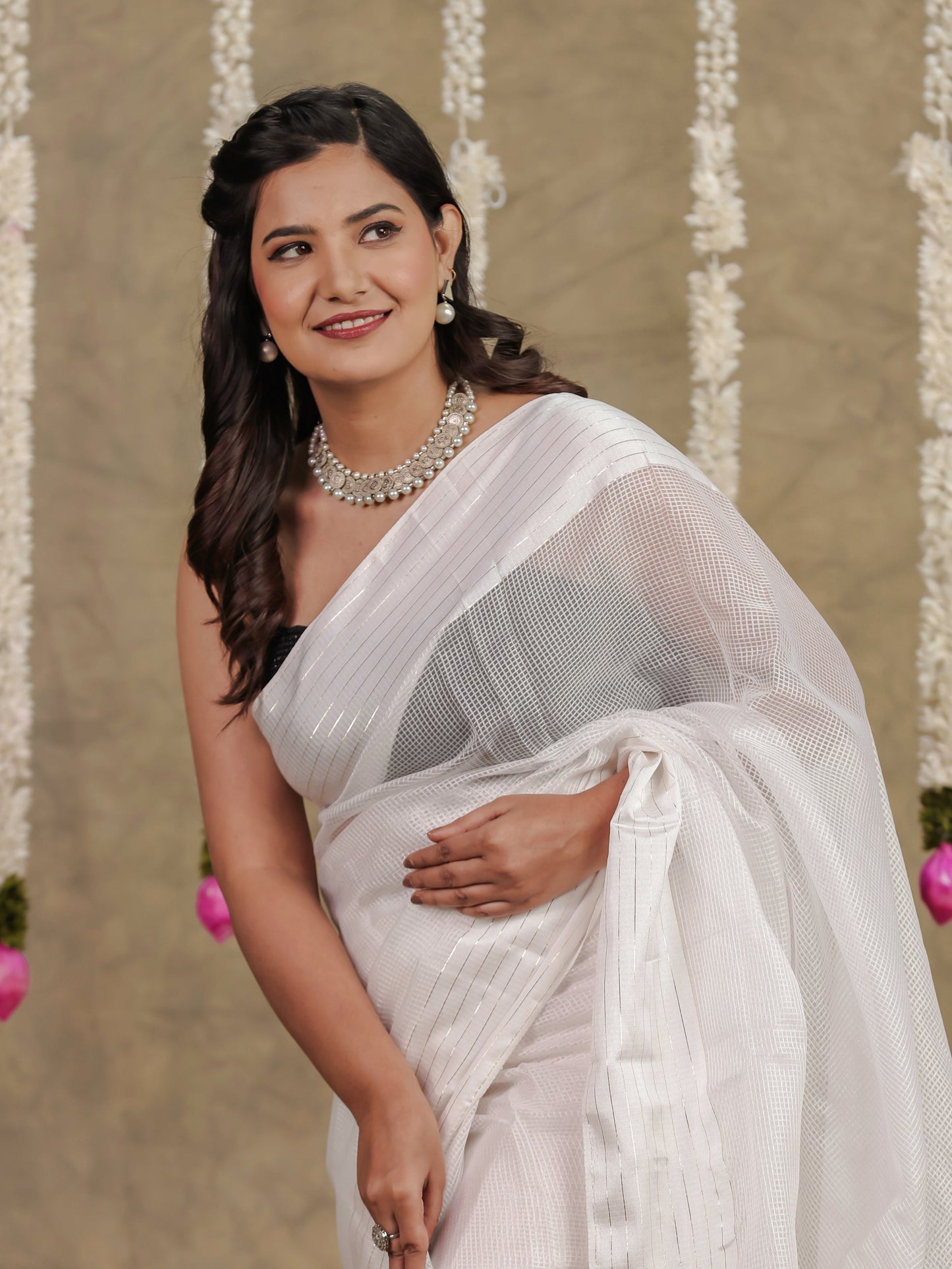 Kota Doria Off White Saree