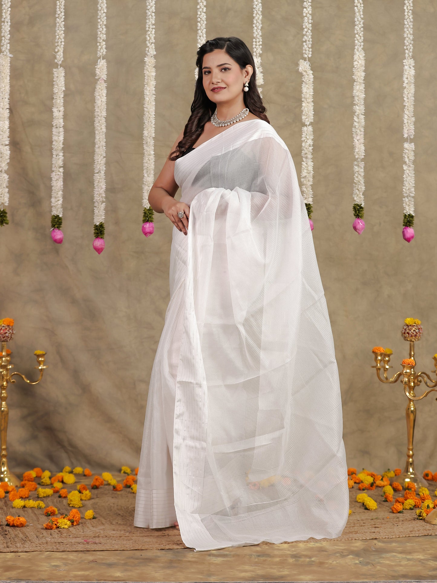 Kota Doria Off White Saree