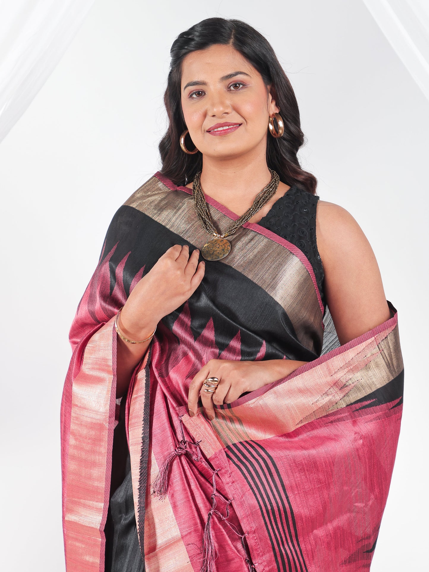 Printed Brocade Silk Black Saree