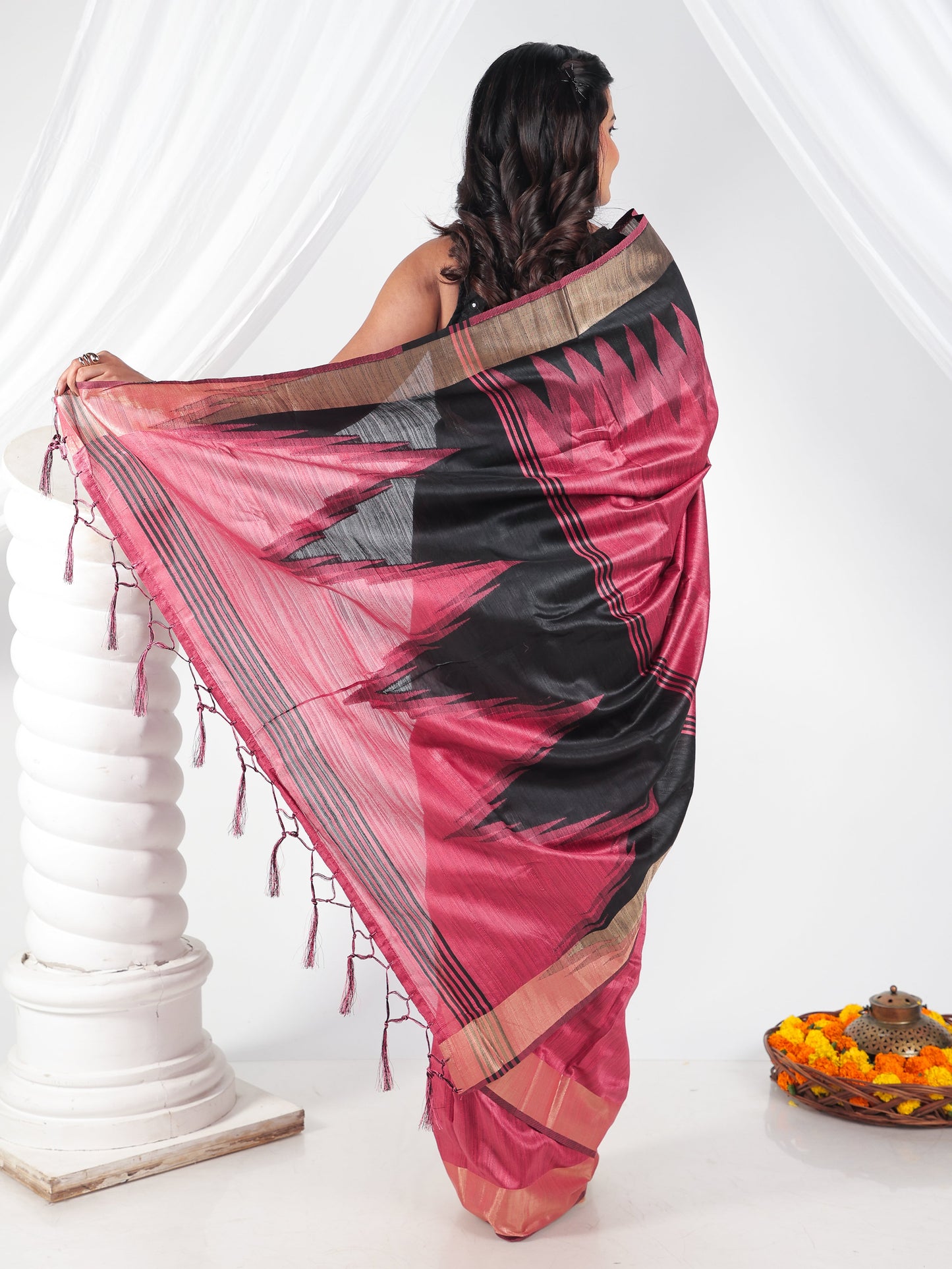 Printed Brocade Silk Black Saree