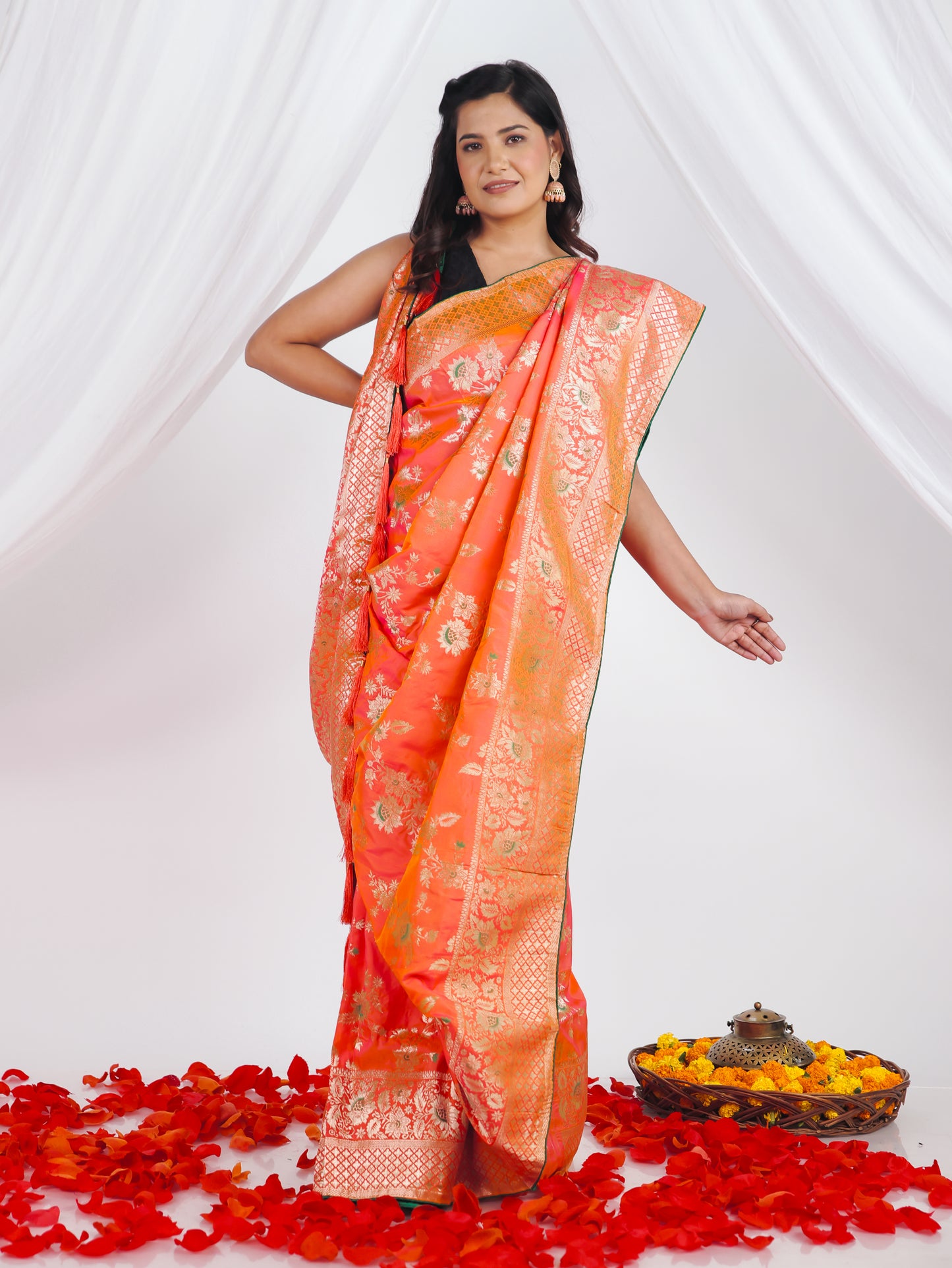 Brocade Orange Saree