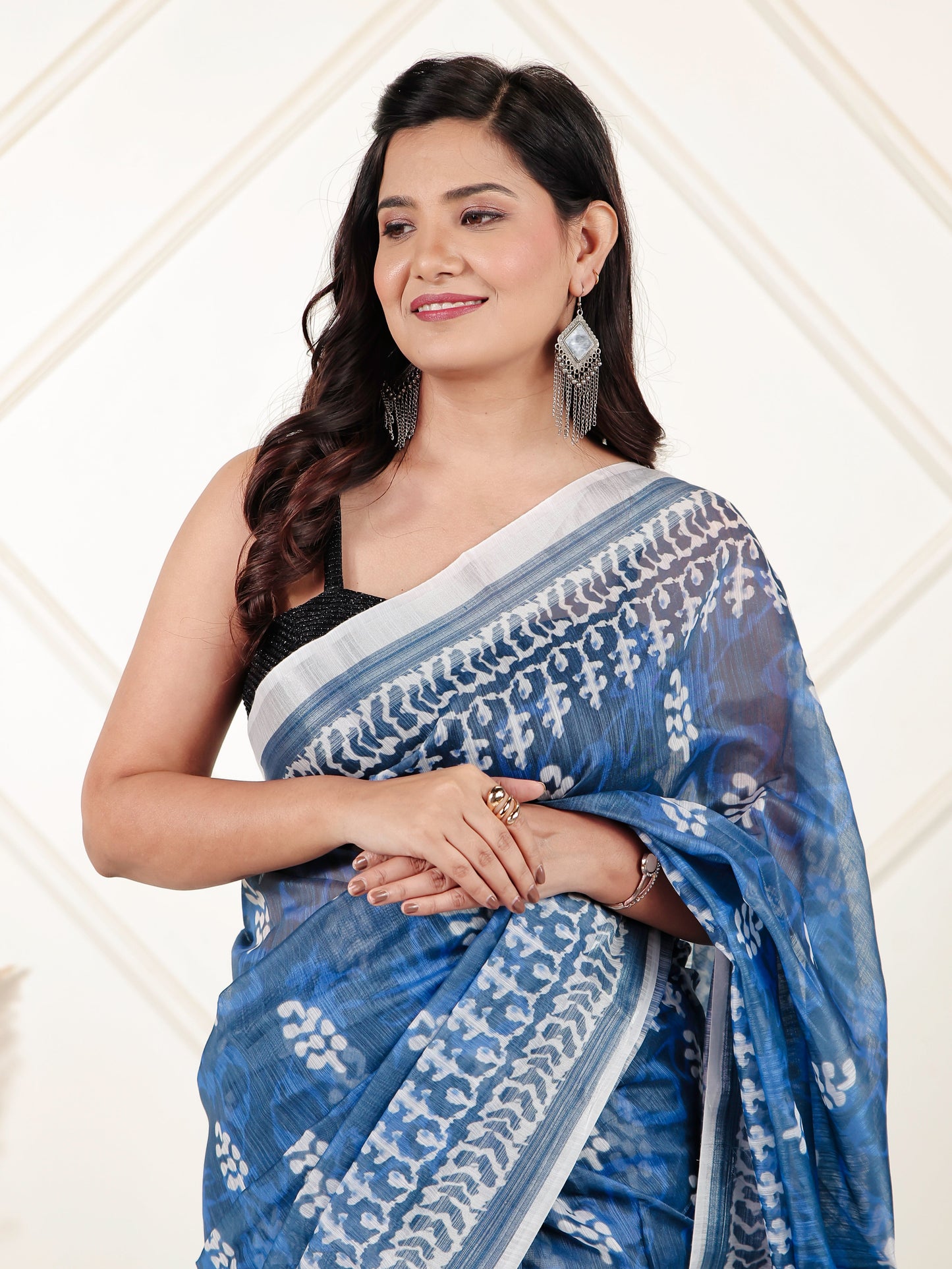 Silk Blend Batik Blue Saree