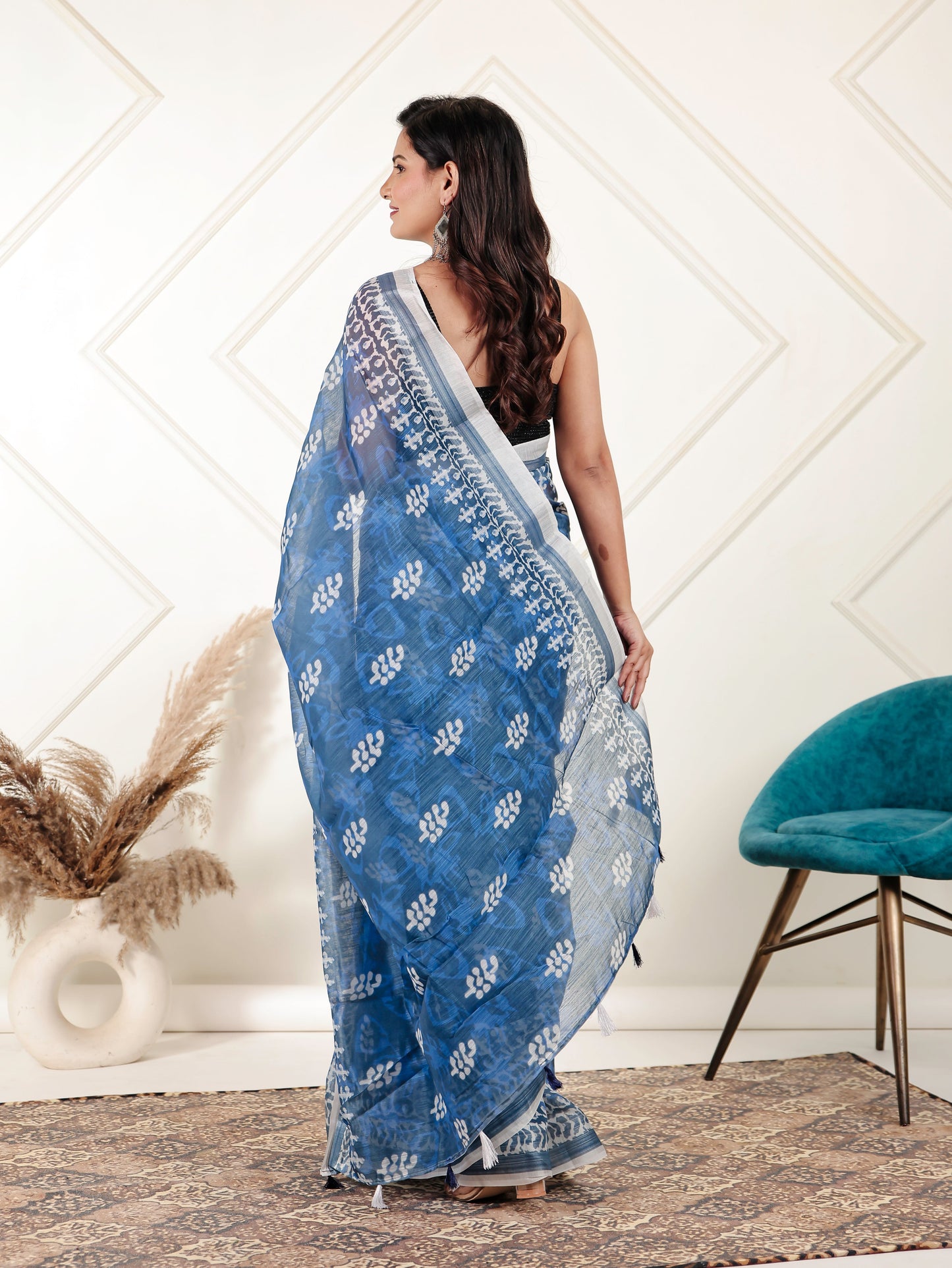 Silk Blend Batik Blue Saree
