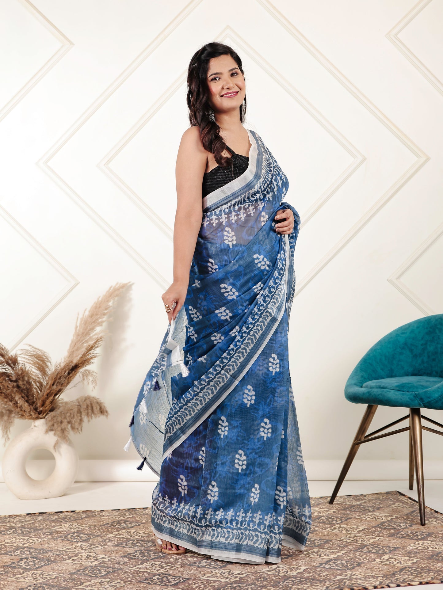 Silk Blend Batik Blue Saree