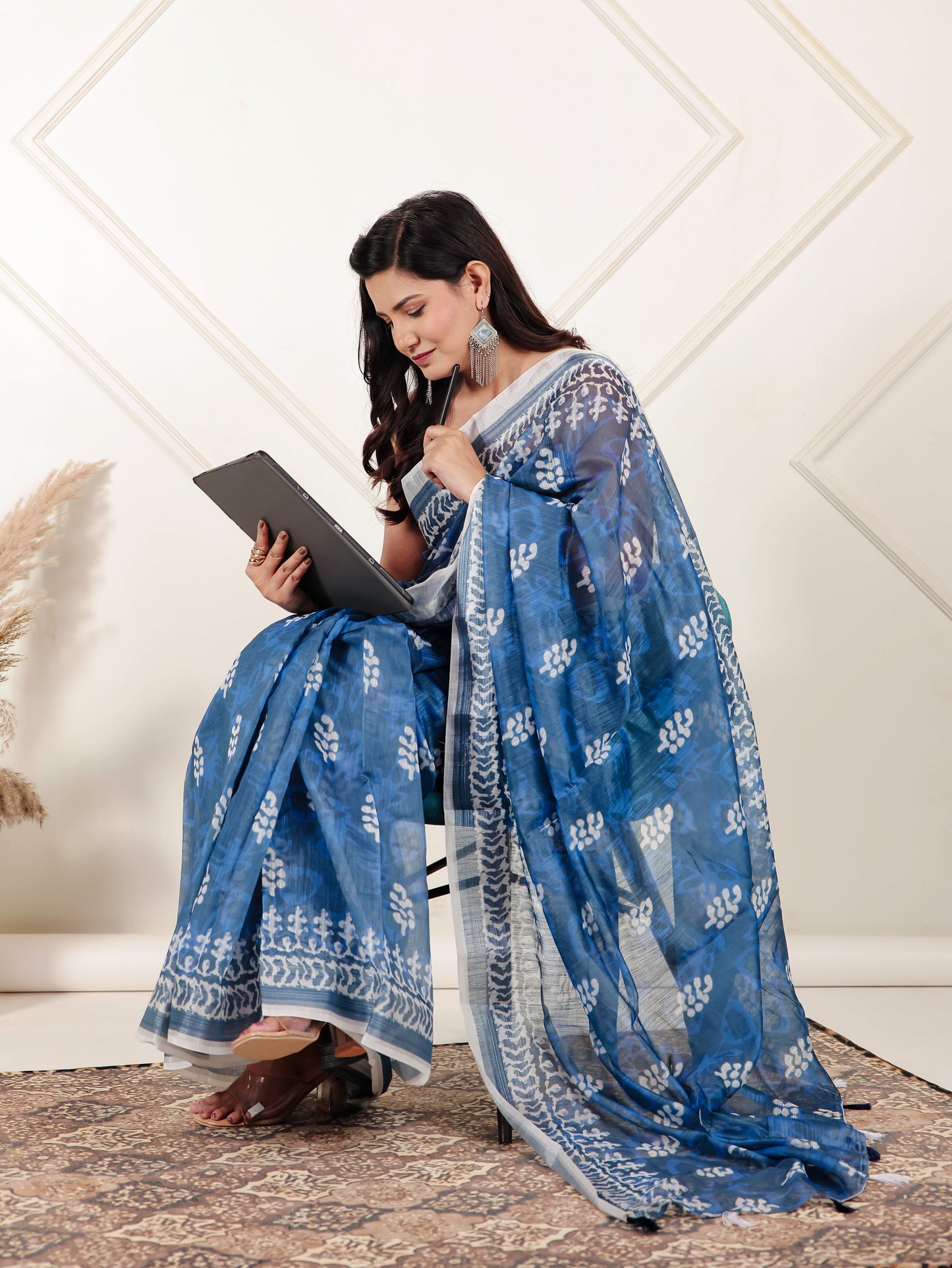 Silk Blend Batik Blue Saree
