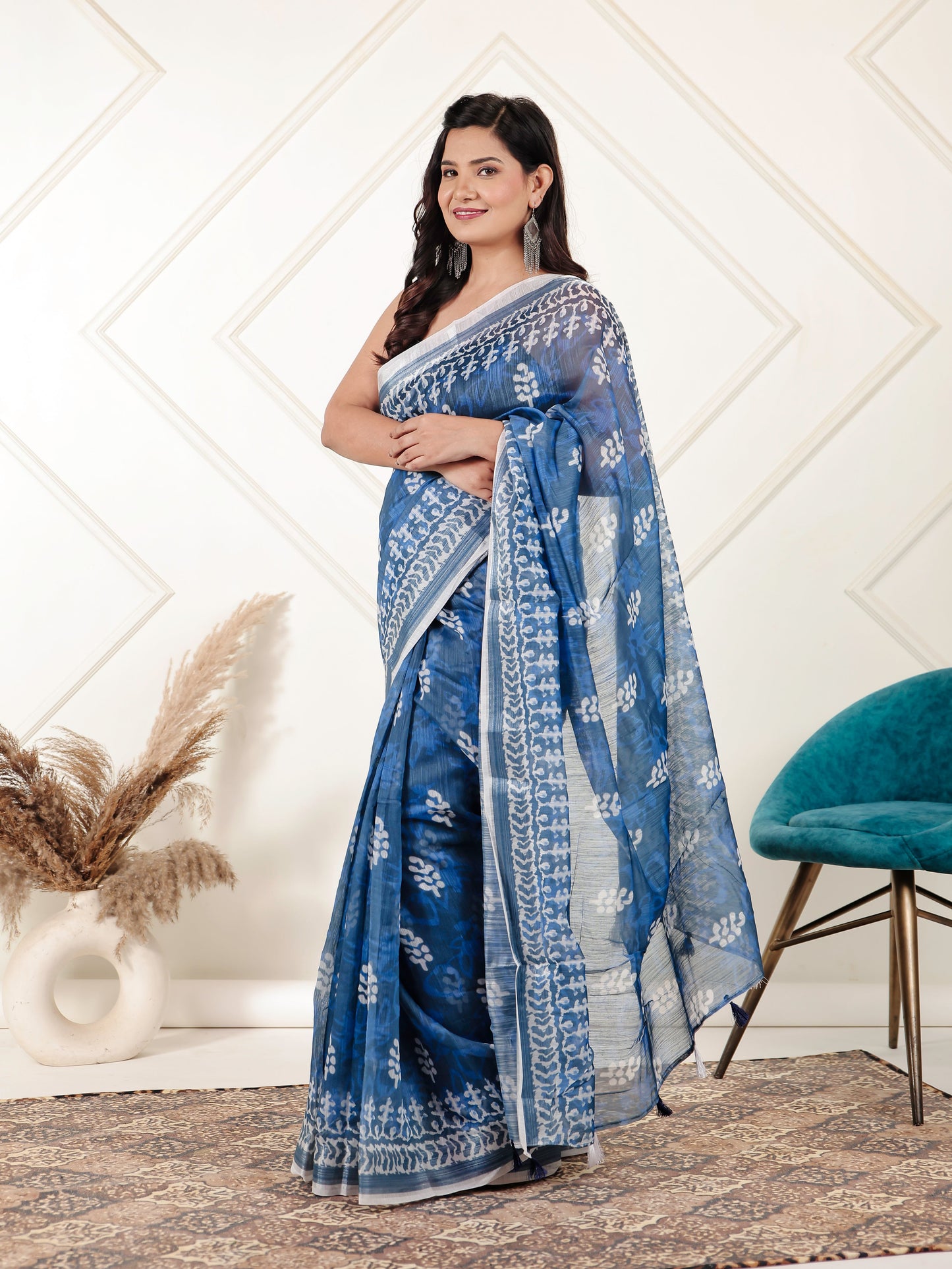 Silk Blend Batik Blue Saree