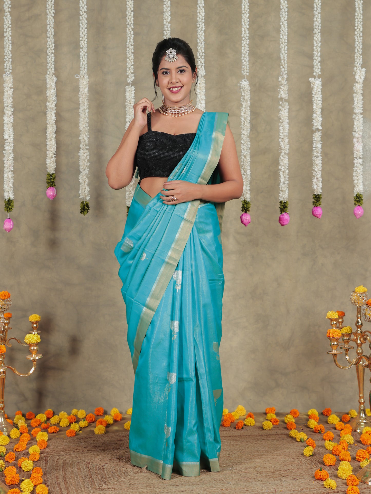 Brocade Sea Green Saree