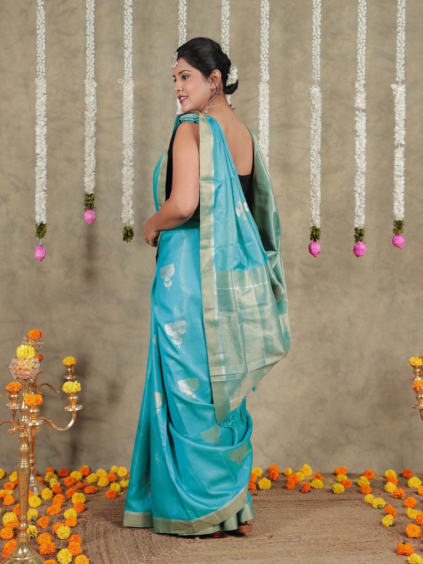 Brocade Sea Green Saree