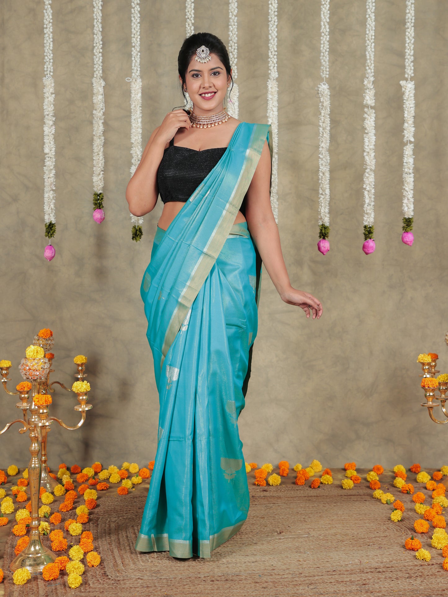 Brocade Sea Green Saree