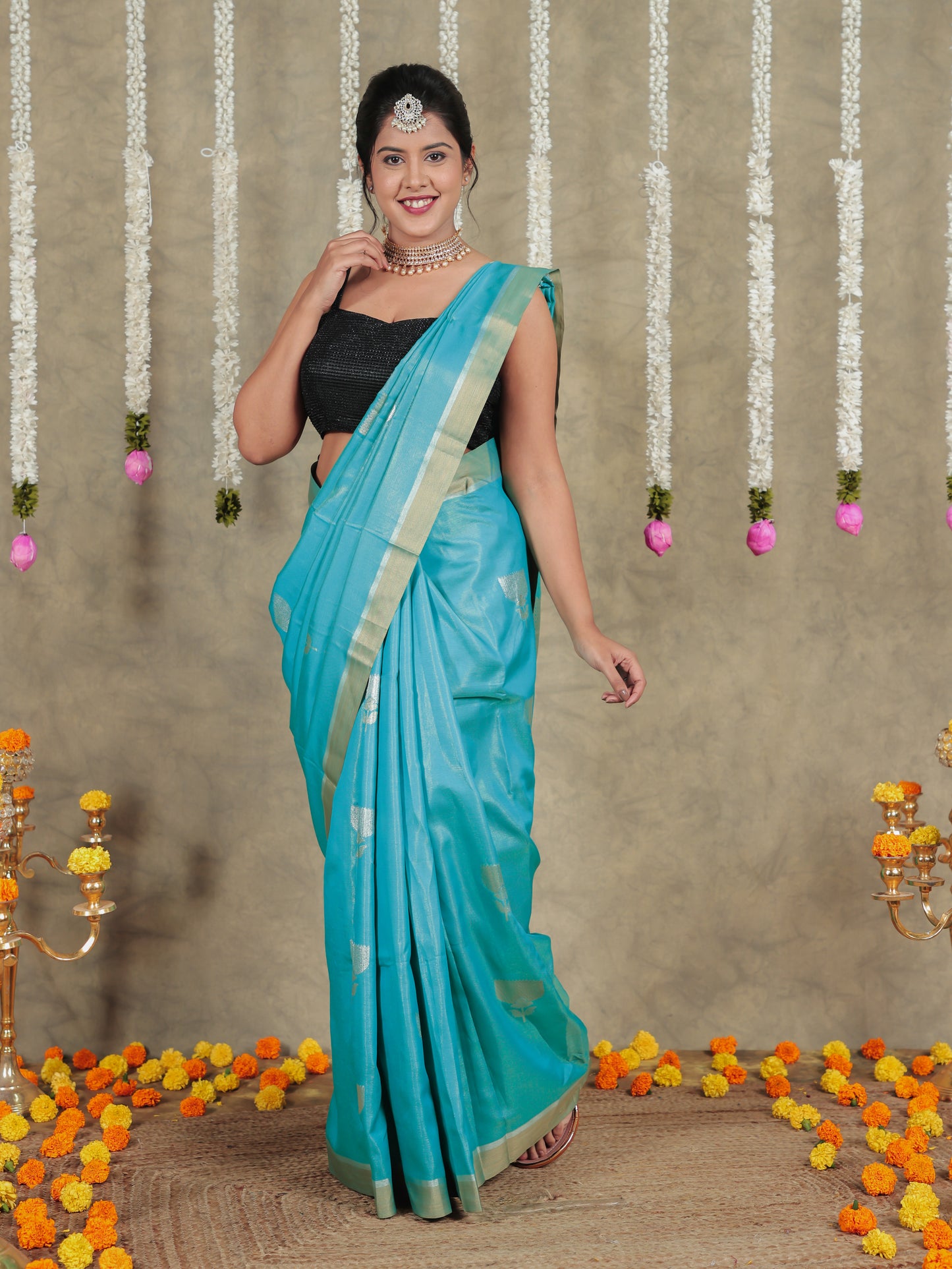 Brocade Sea Green Saree