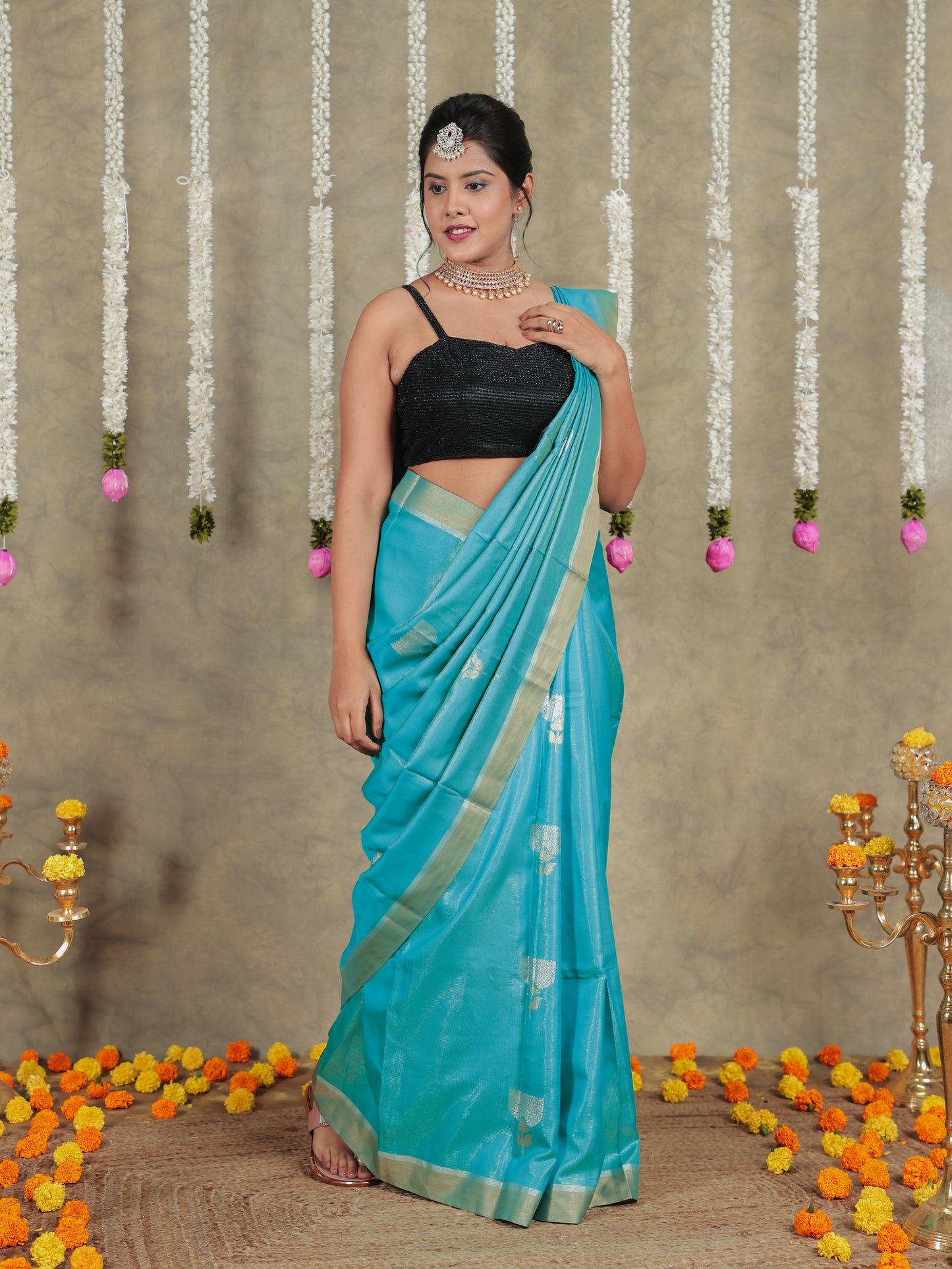 Brocade Sea Green Saree