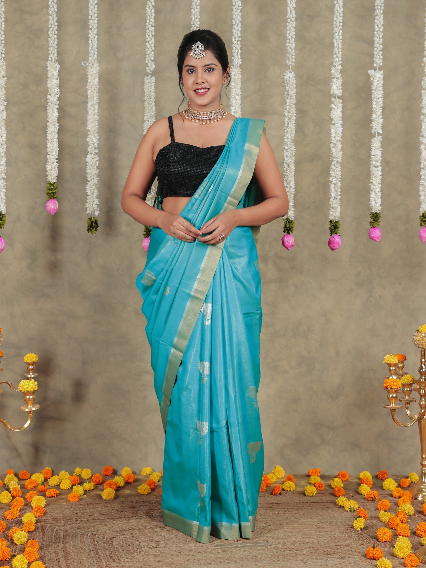 Brocade Sea Green Saree