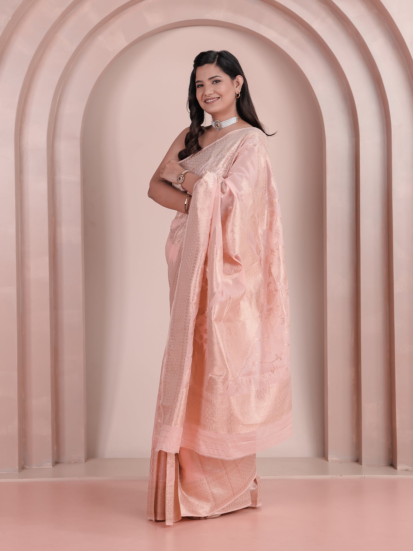Brocade Peach Saree