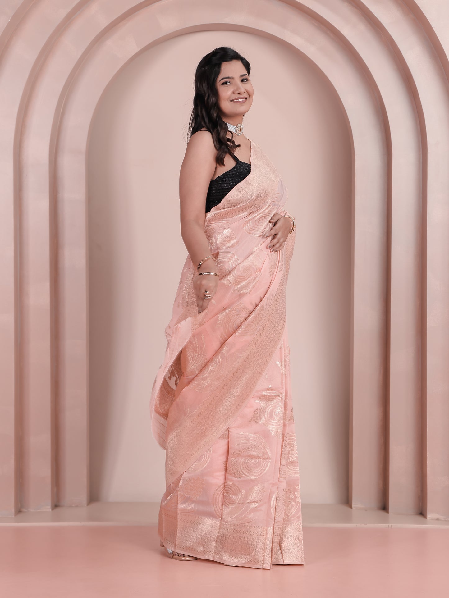 Brocade Peach Saree