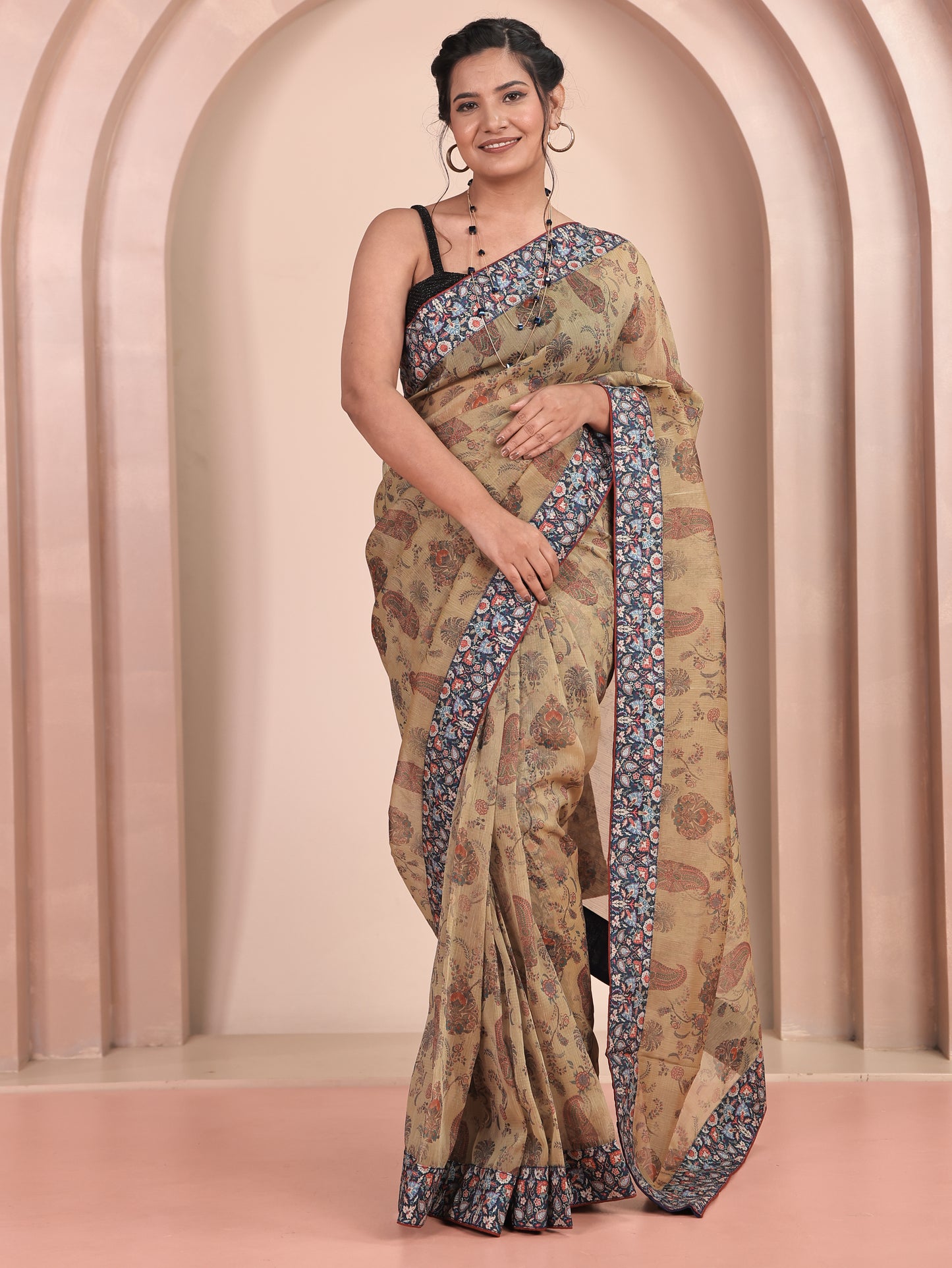 Chanderi Digital Beige Saree