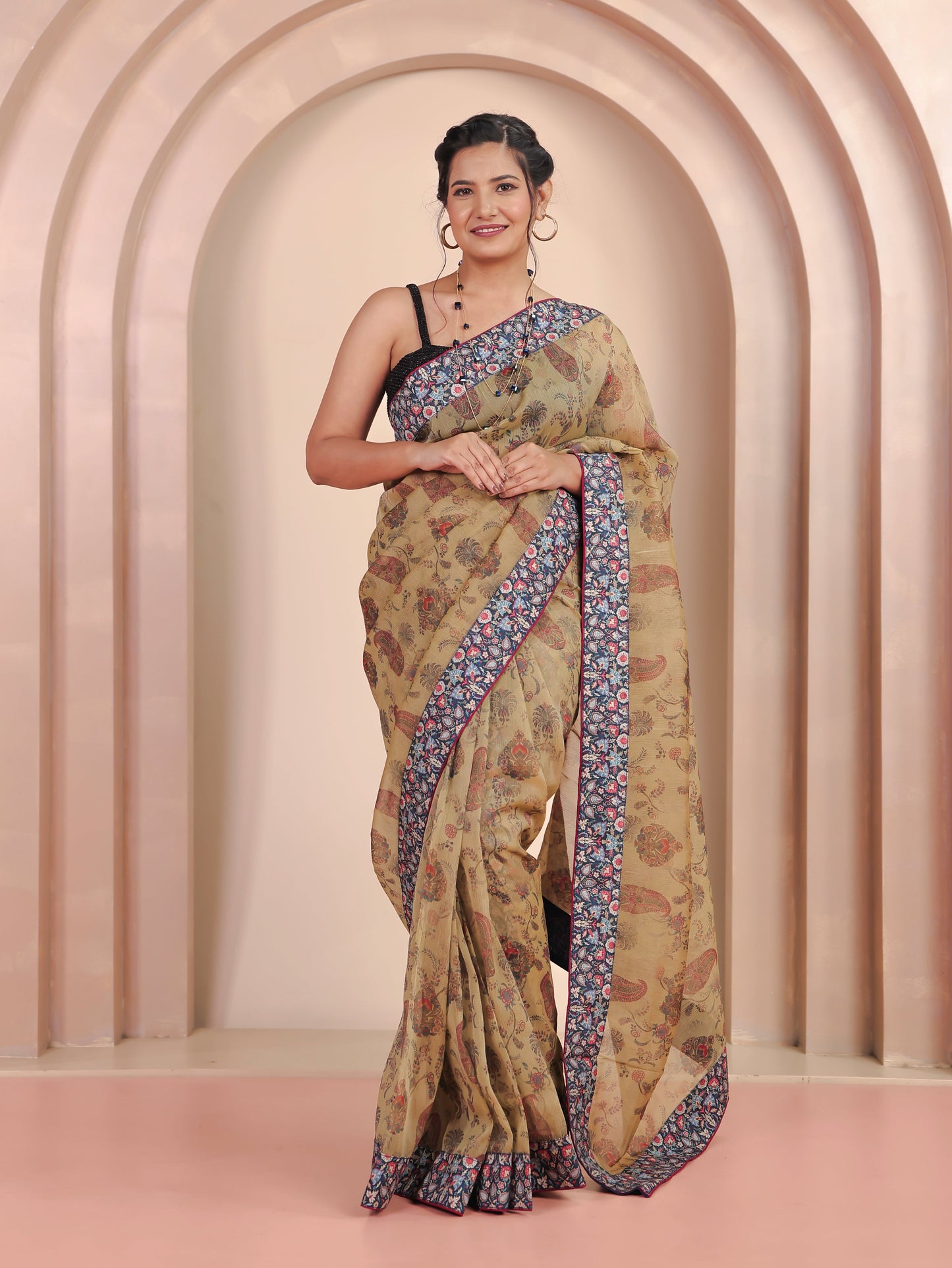 Chanderi Digital Beige Saree