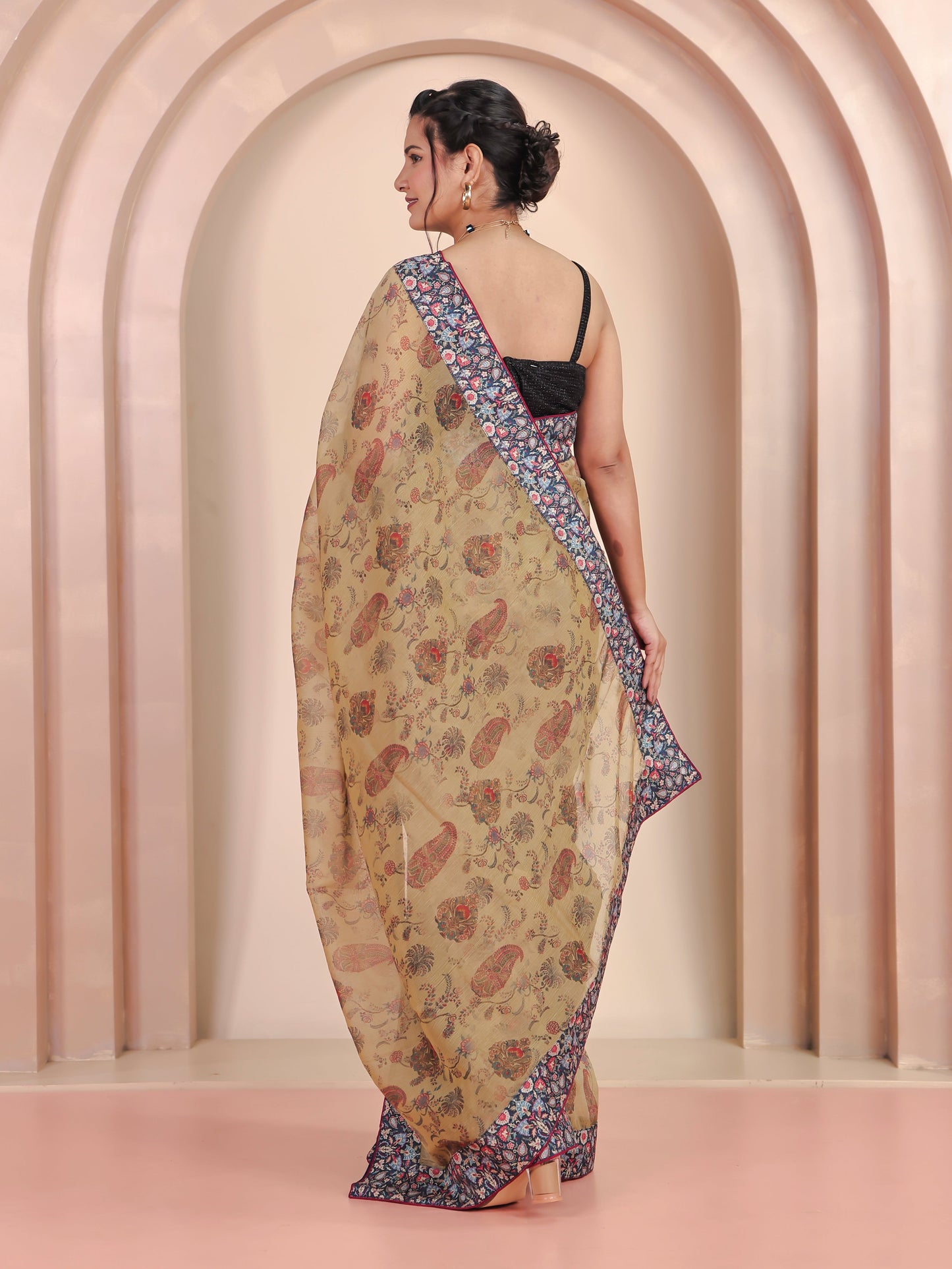 Chanderi Digital Beige Saree
