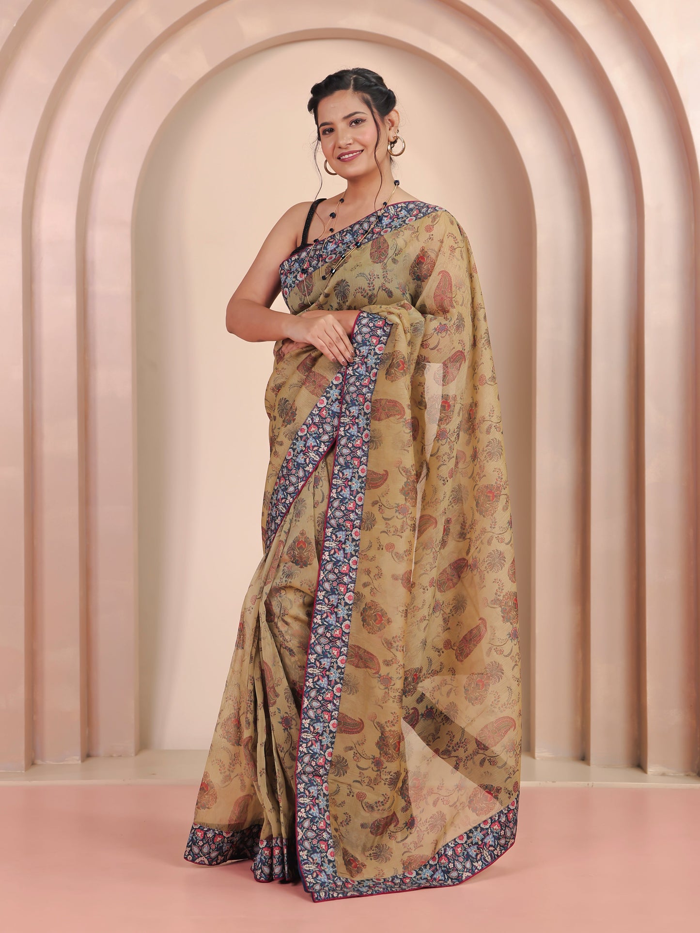 Chanderi Digital Beige Saree