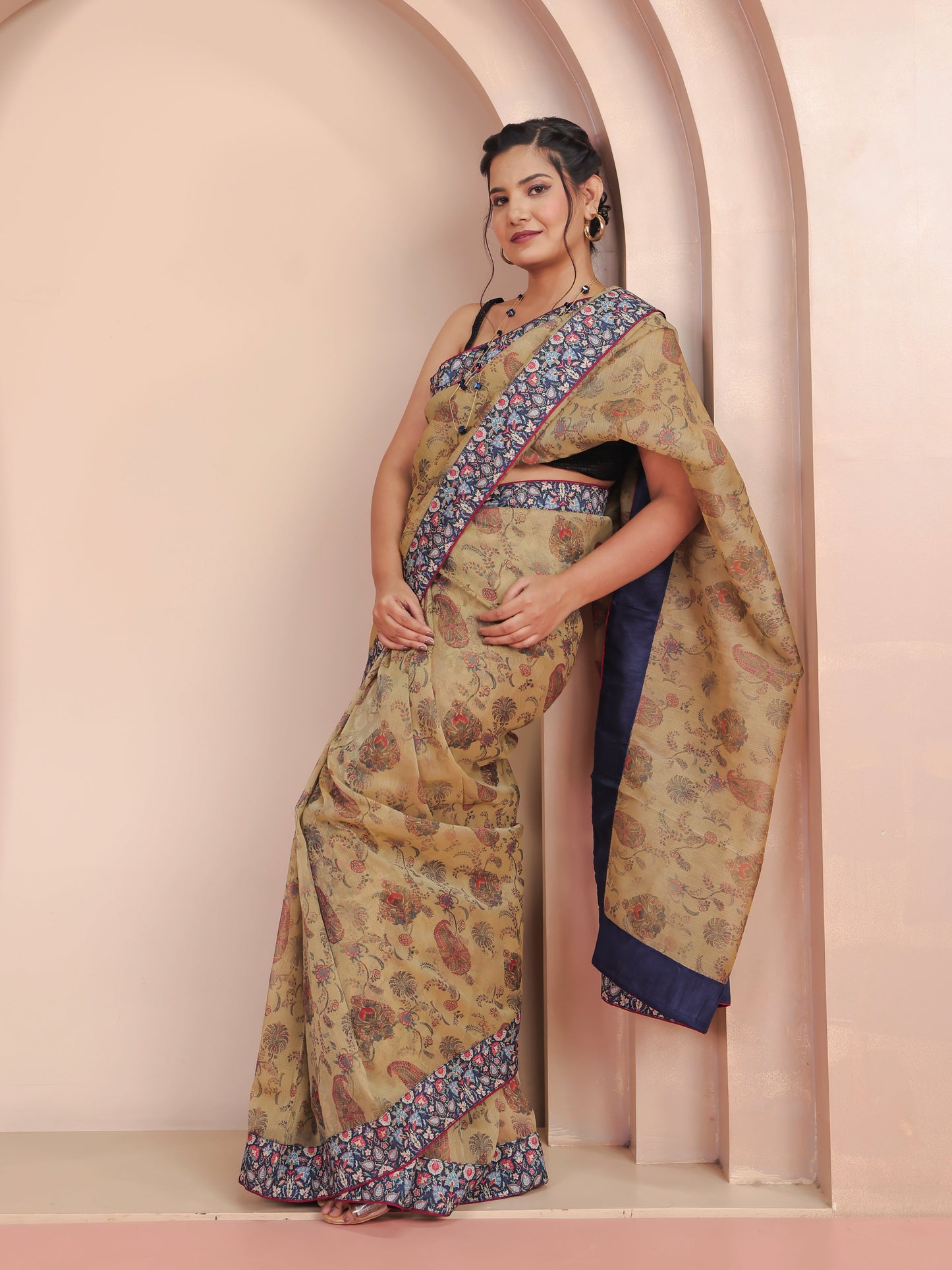 Chanderi Digital Beige Saree