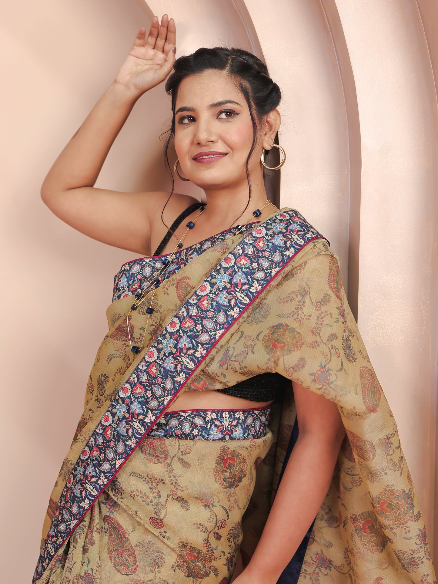 Chanderi Digital Beige Saree