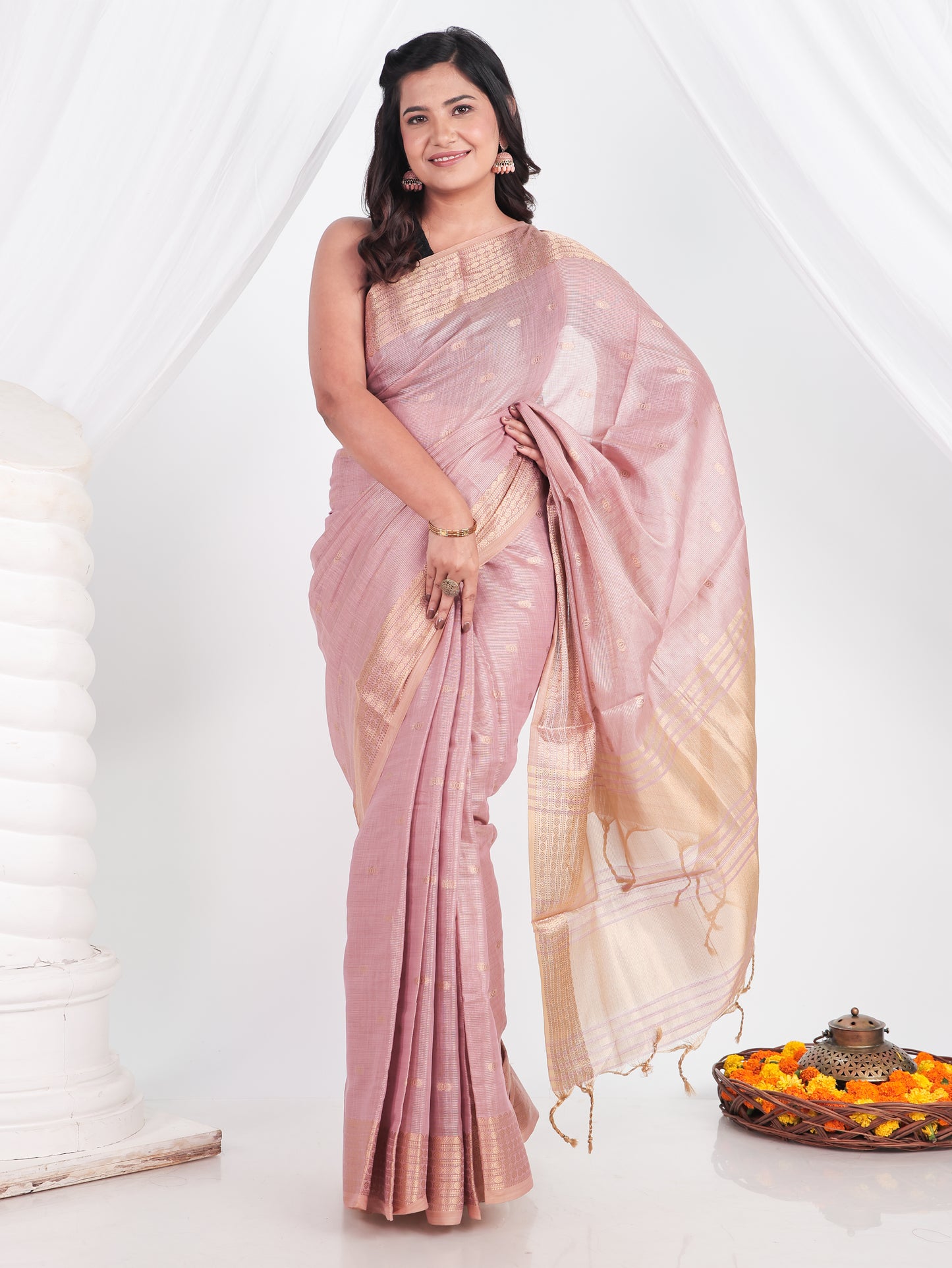 Kota Doria Onion Pink Saree
