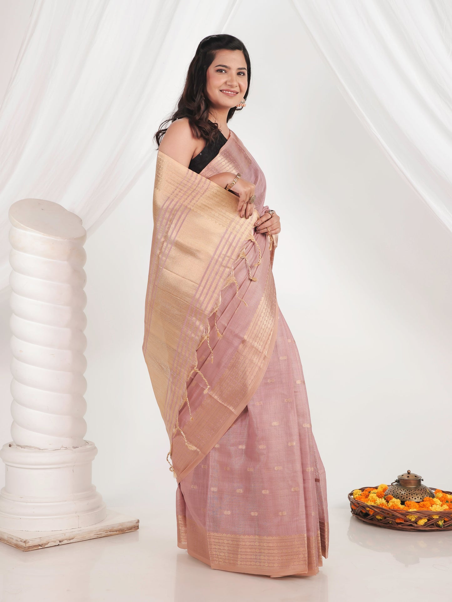Kota Doria Onion Pink Saree