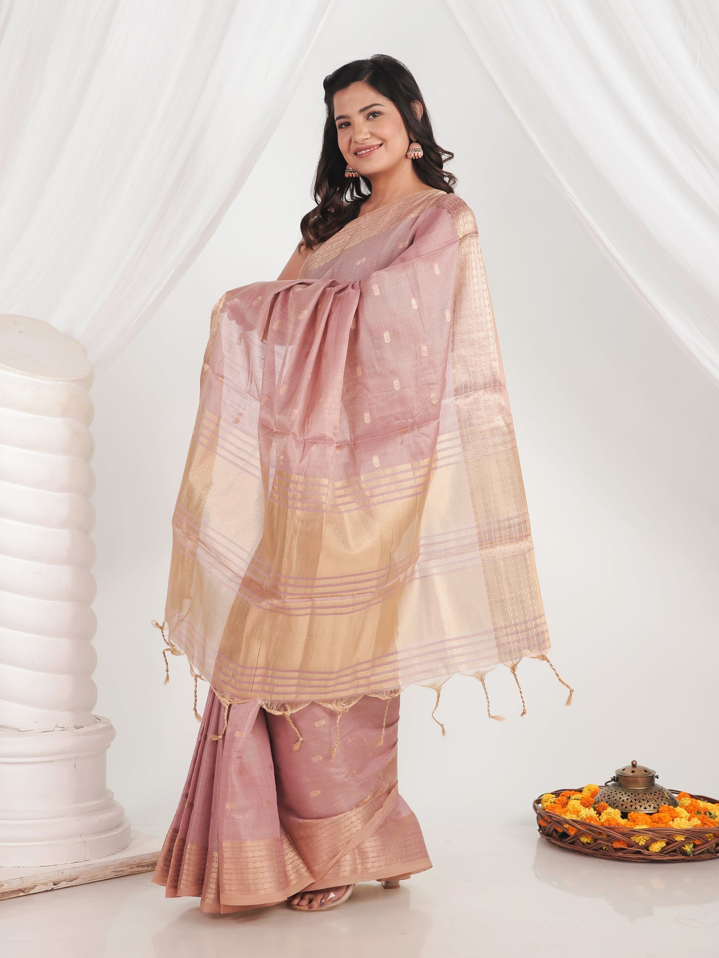 Kota Doria Onion Pink Saree