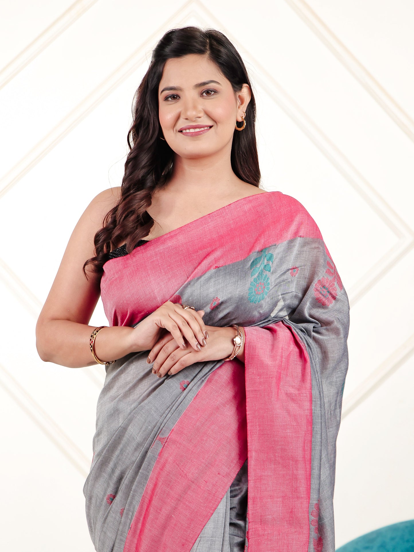 Handloom Cotton Silk Grey Saree
