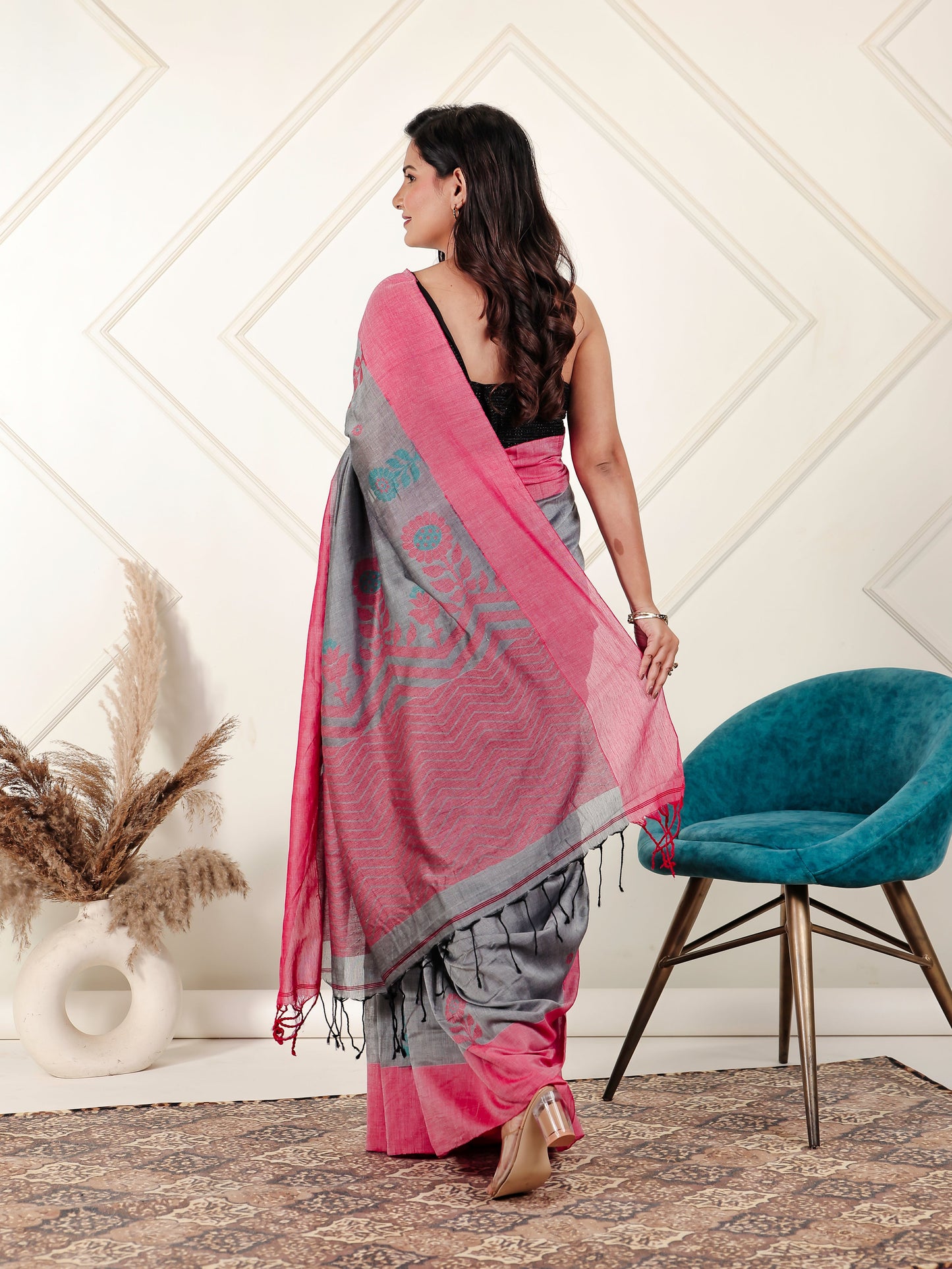 Handloom Cotton Silk Grey Saree