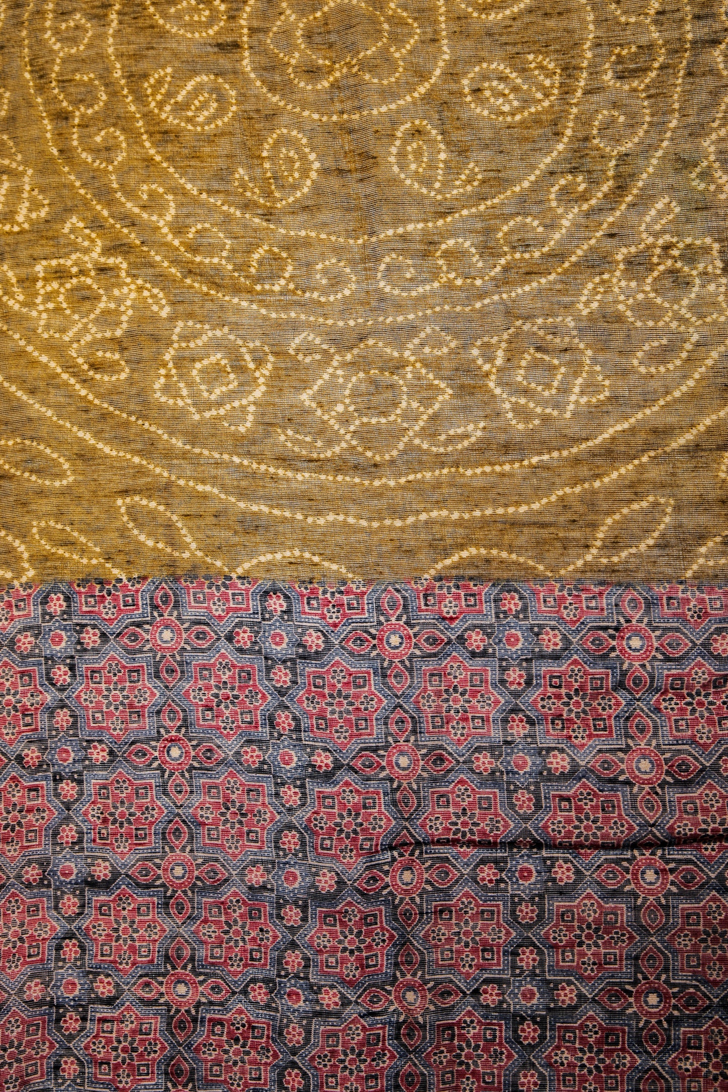 Cotton Silk Bandhani Olive Saree