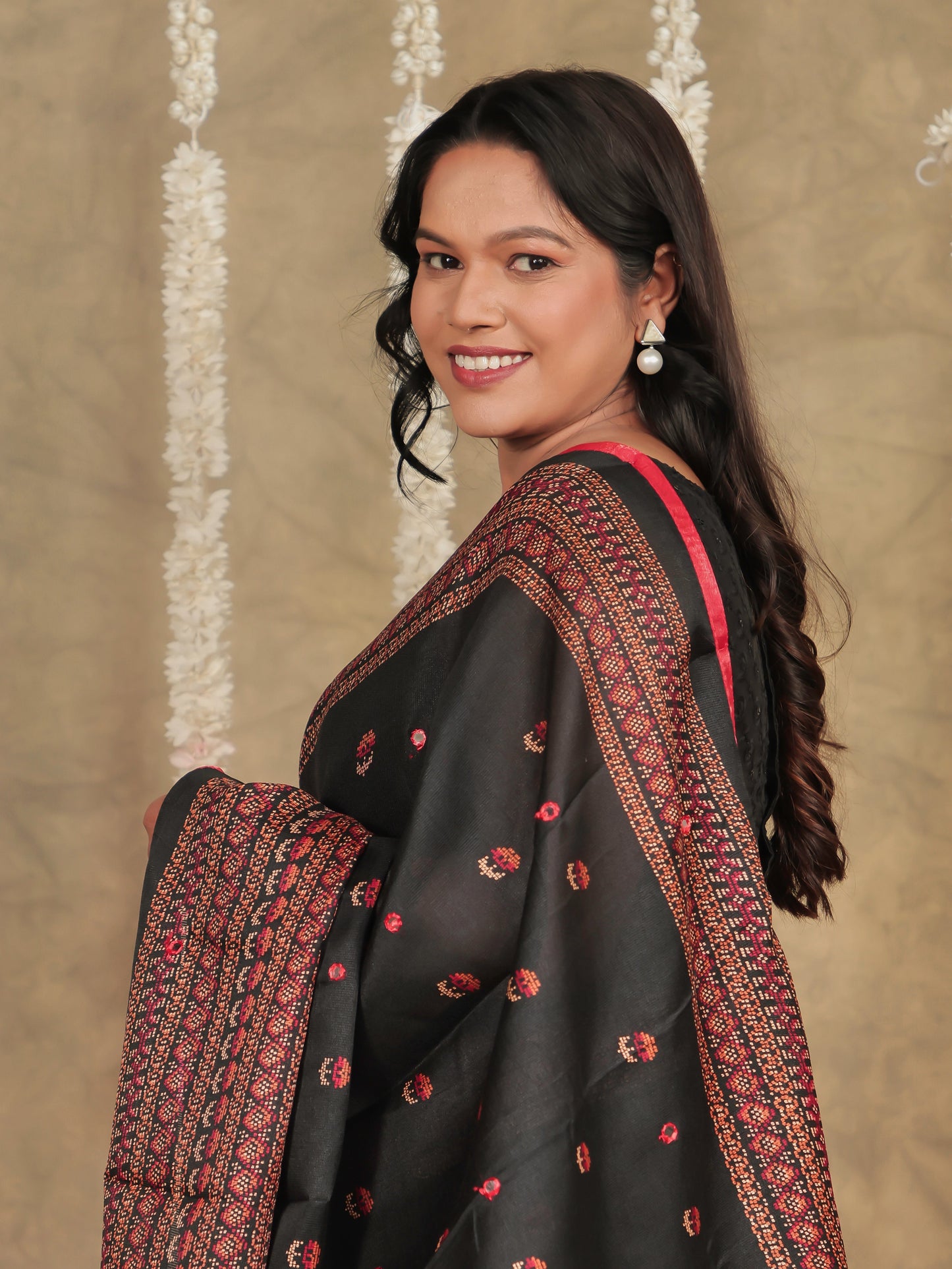 Embroidered Chiffon Geometric Black Saree