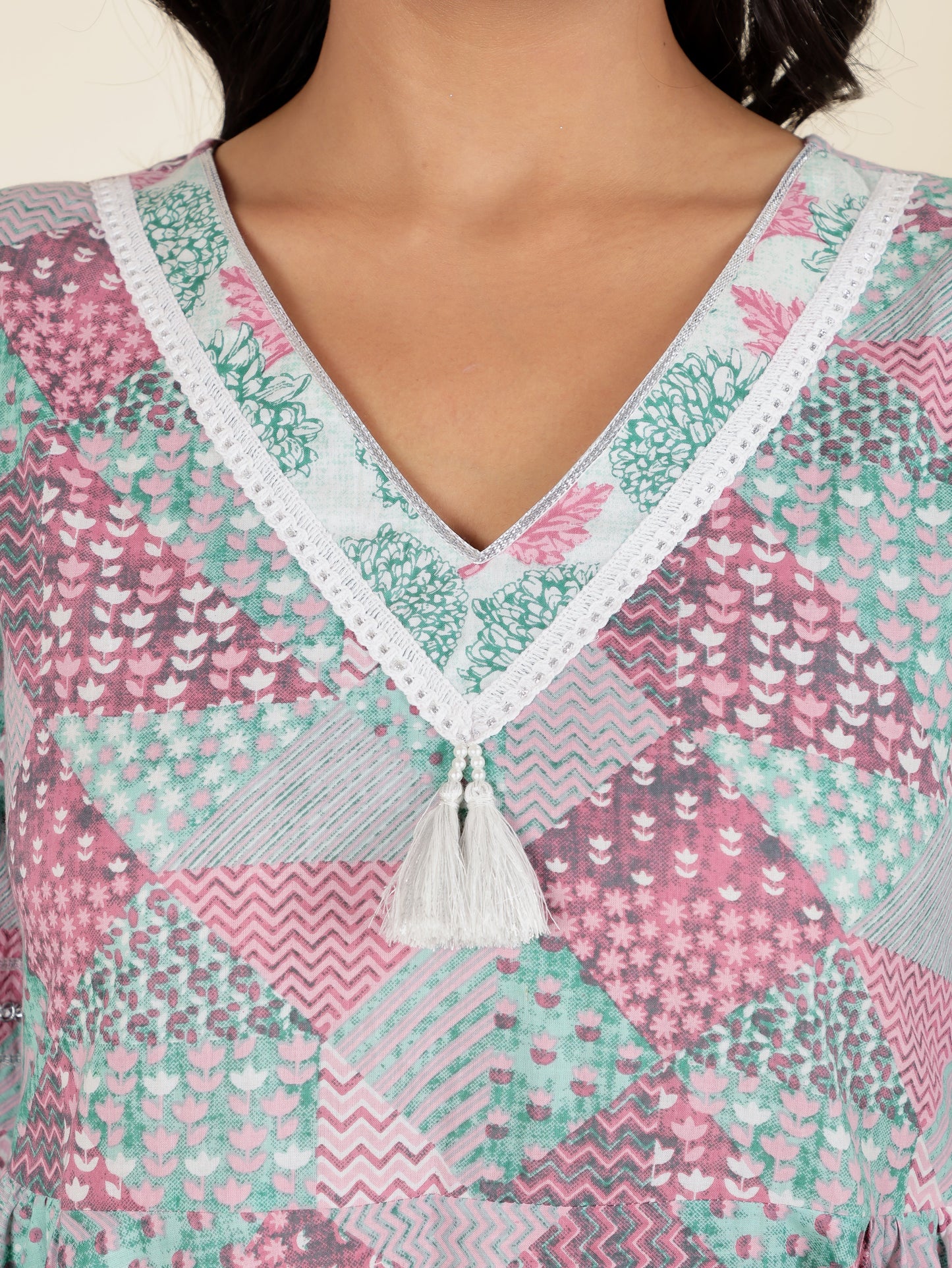 Soft Cotton Patchwork Flared Multicolor Kurta