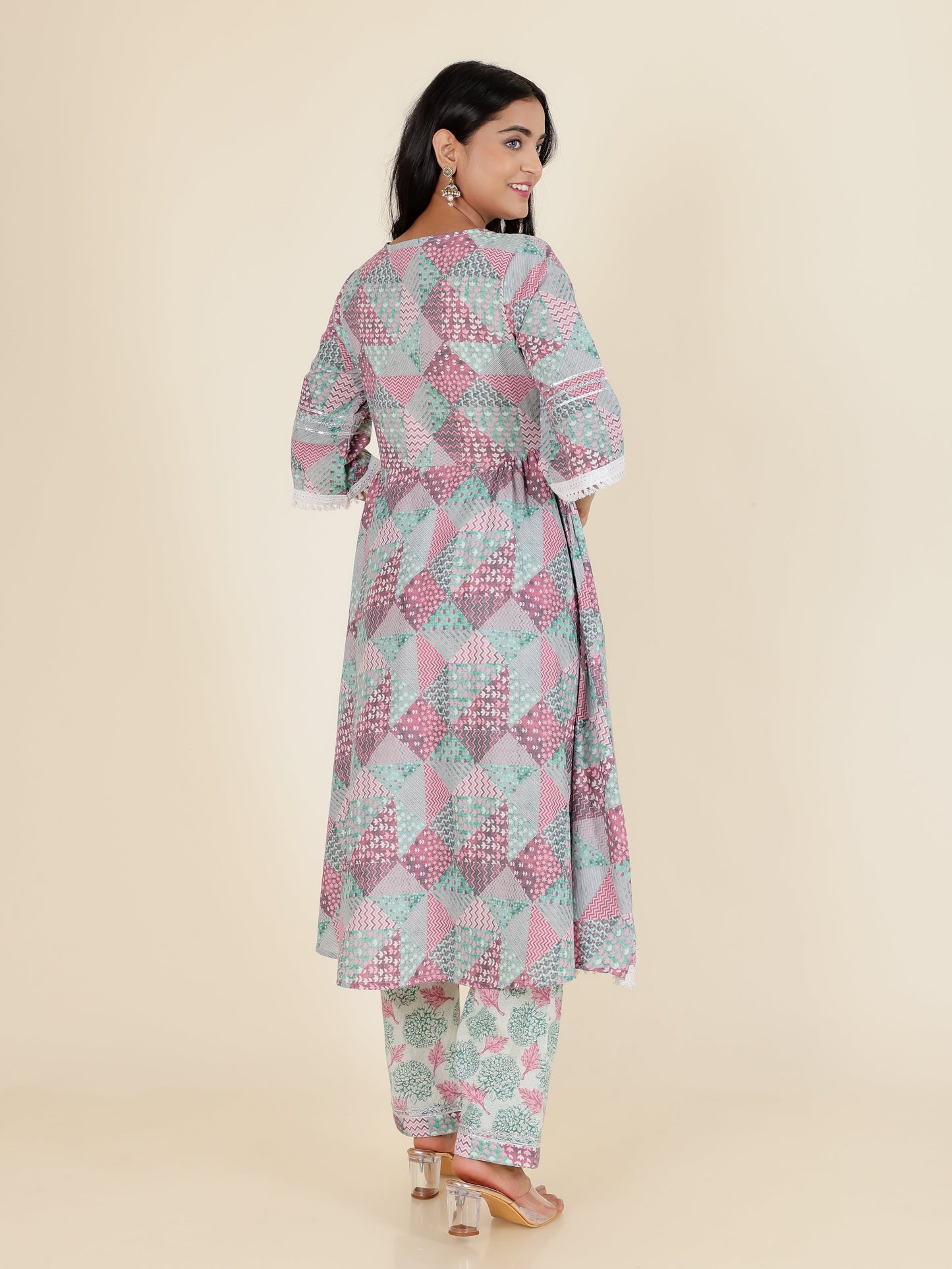 Soft Cotton Patchwork Flared Multicolor Kurta