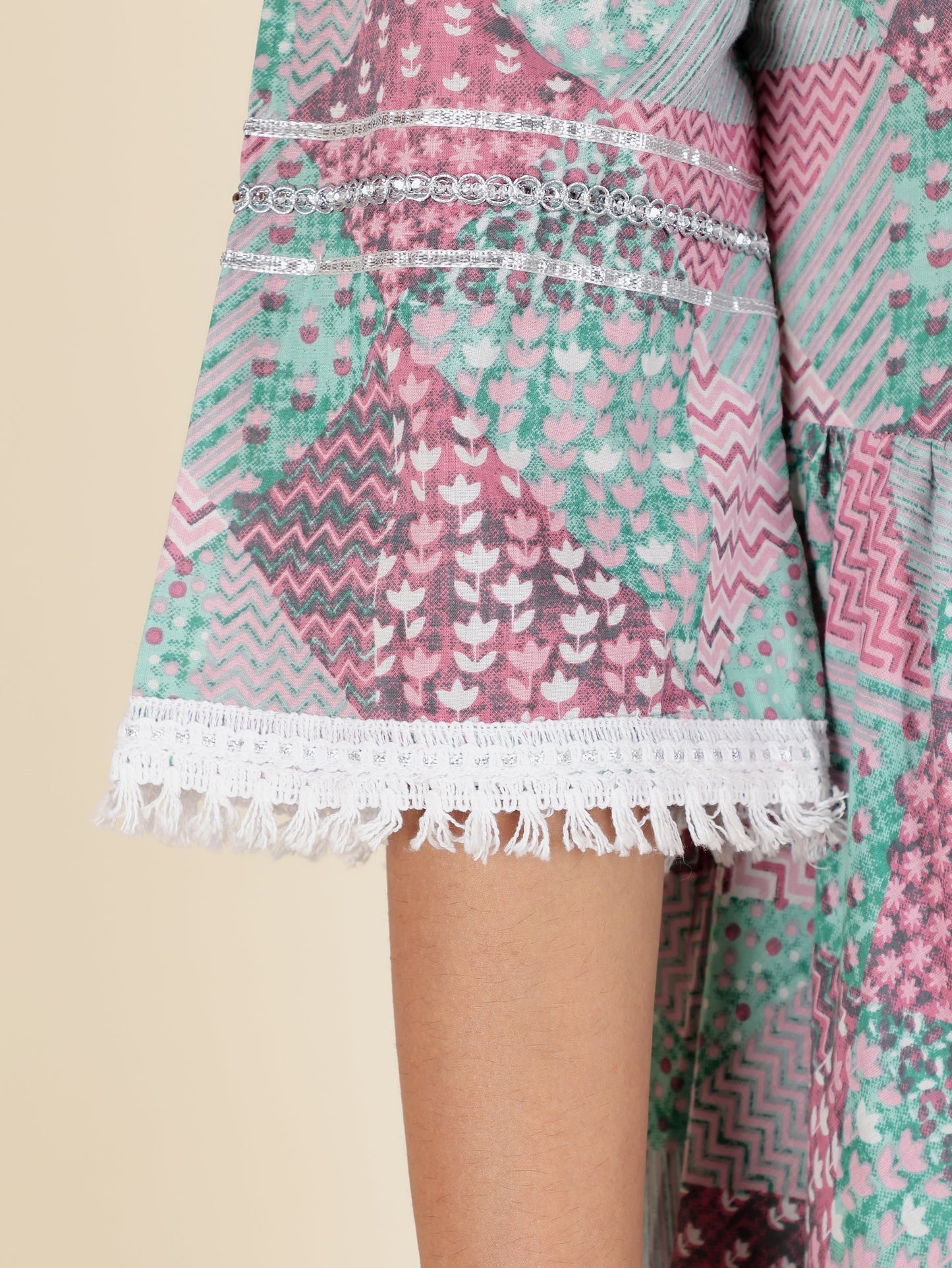 Soft Cotton Patchwork Flared Multicolor Kurta