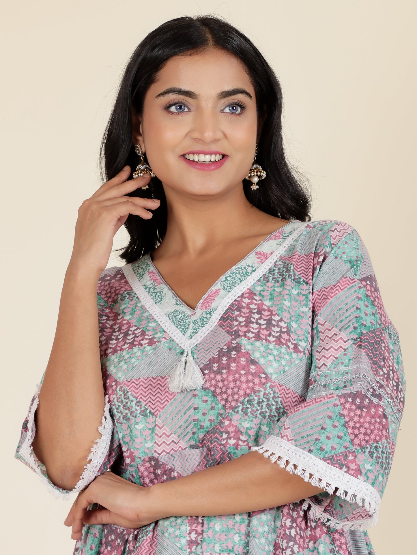 Soft Cotton Patchwork Flared Multicolor Kurta