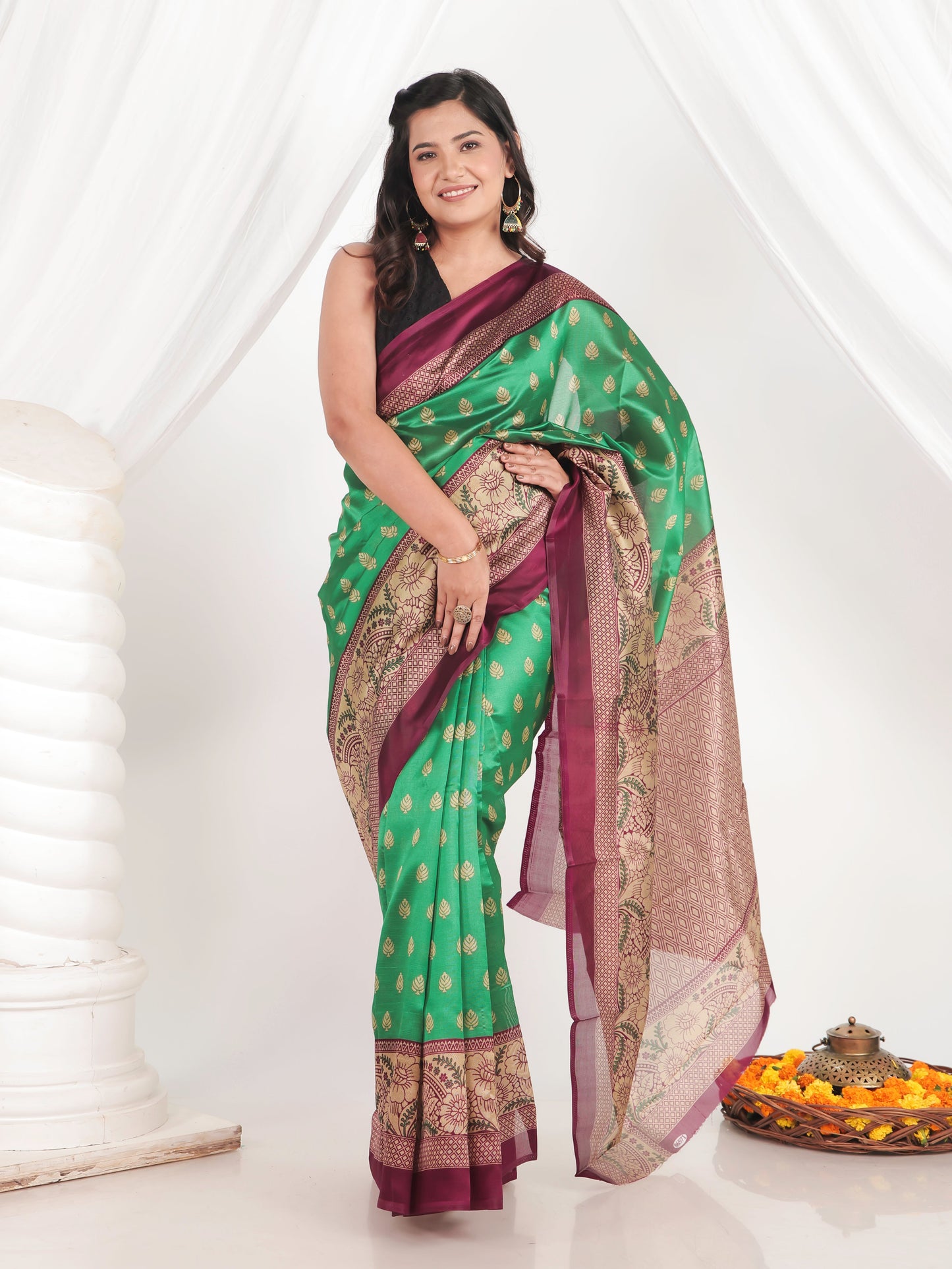 Chanderi Butti Green Saree