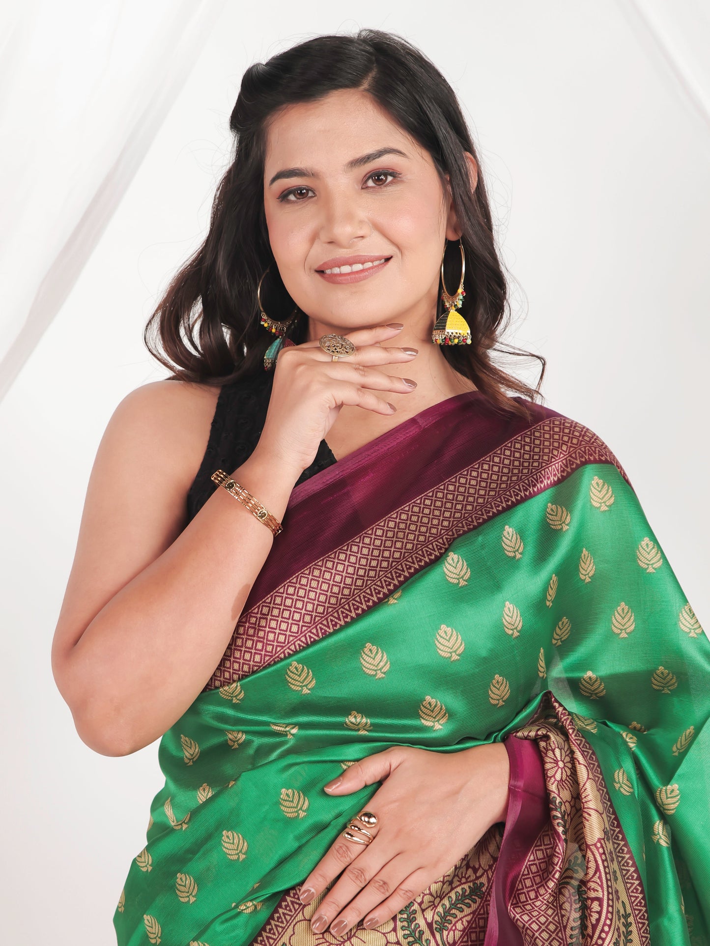 Chanderi Butti Green Saree
