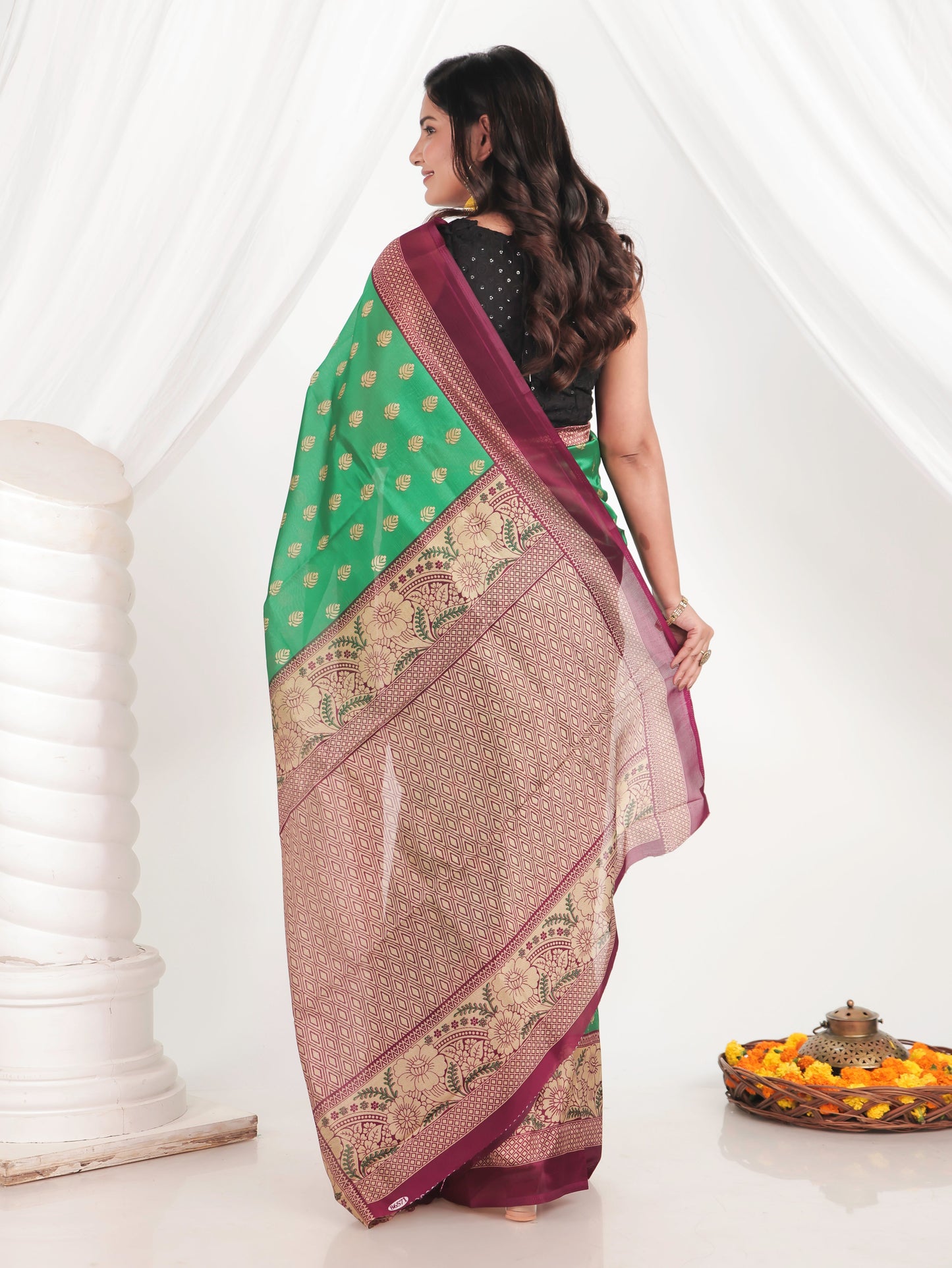 Chanderi Butti Green Saree