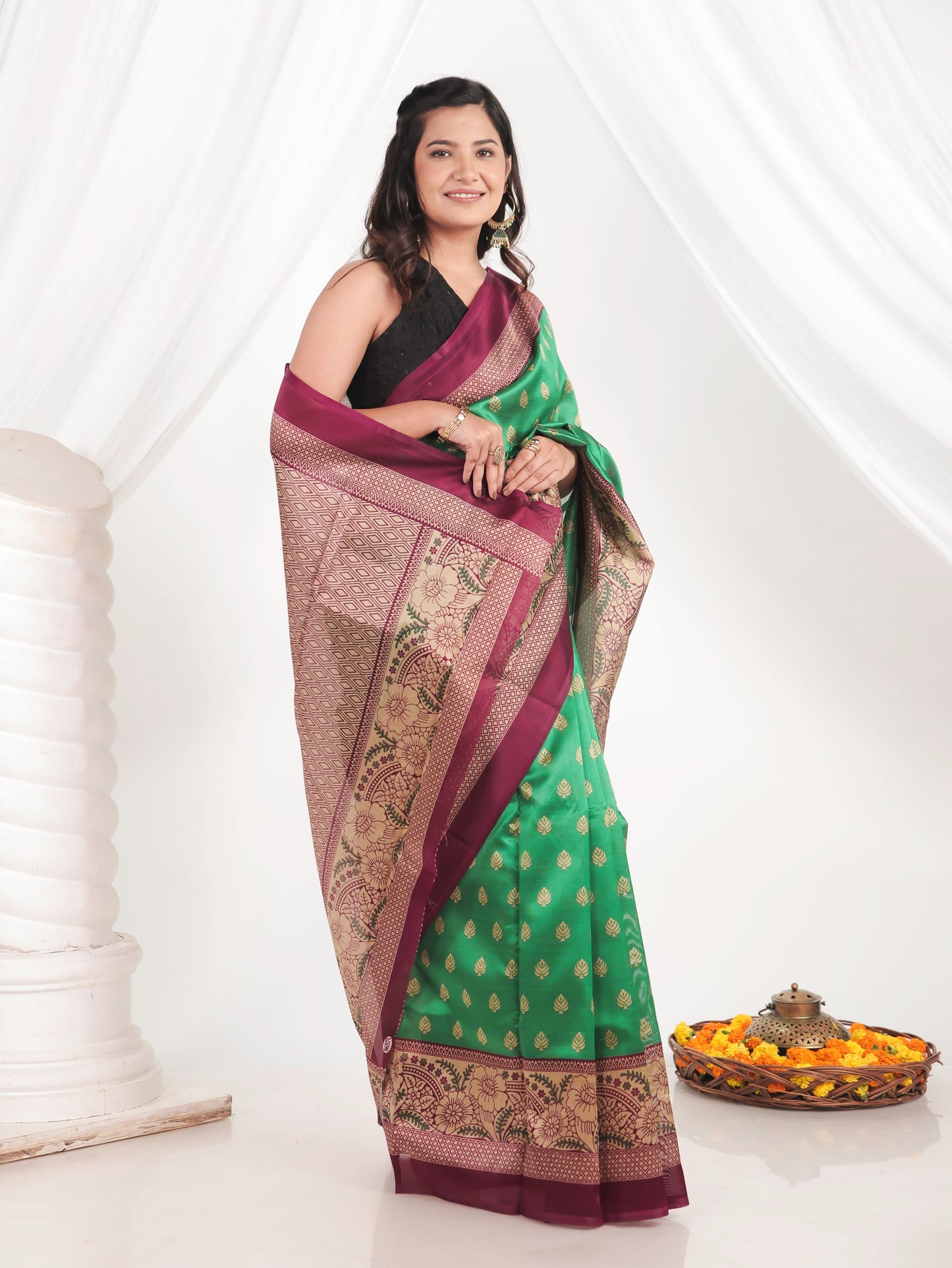 Chanderi Butti Green Saree