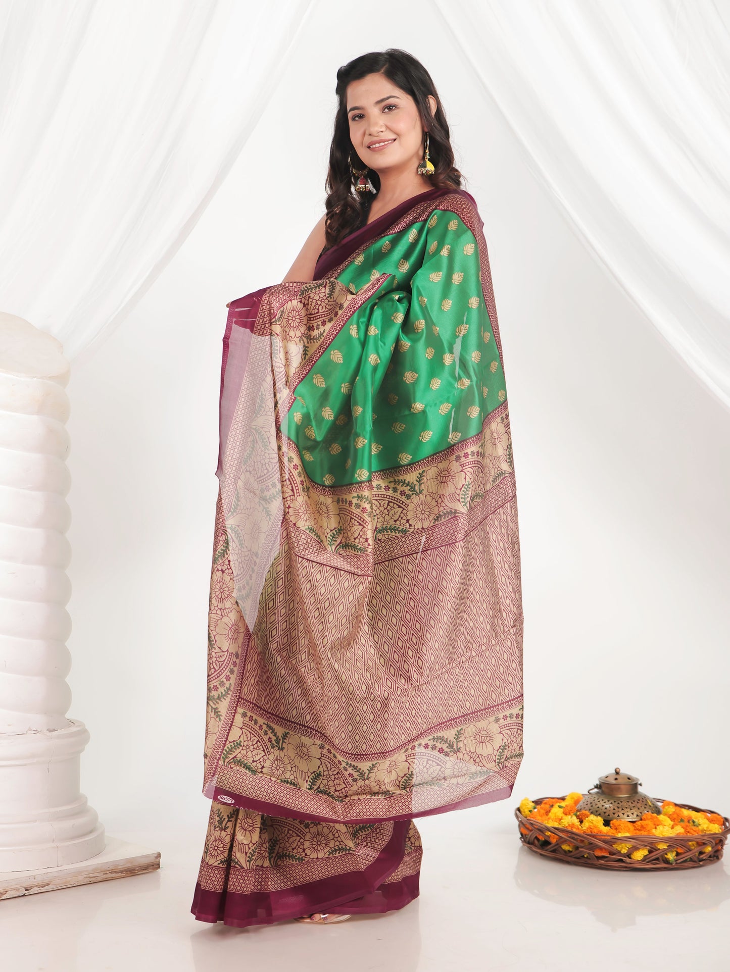 Chanderi Butti Green Saree