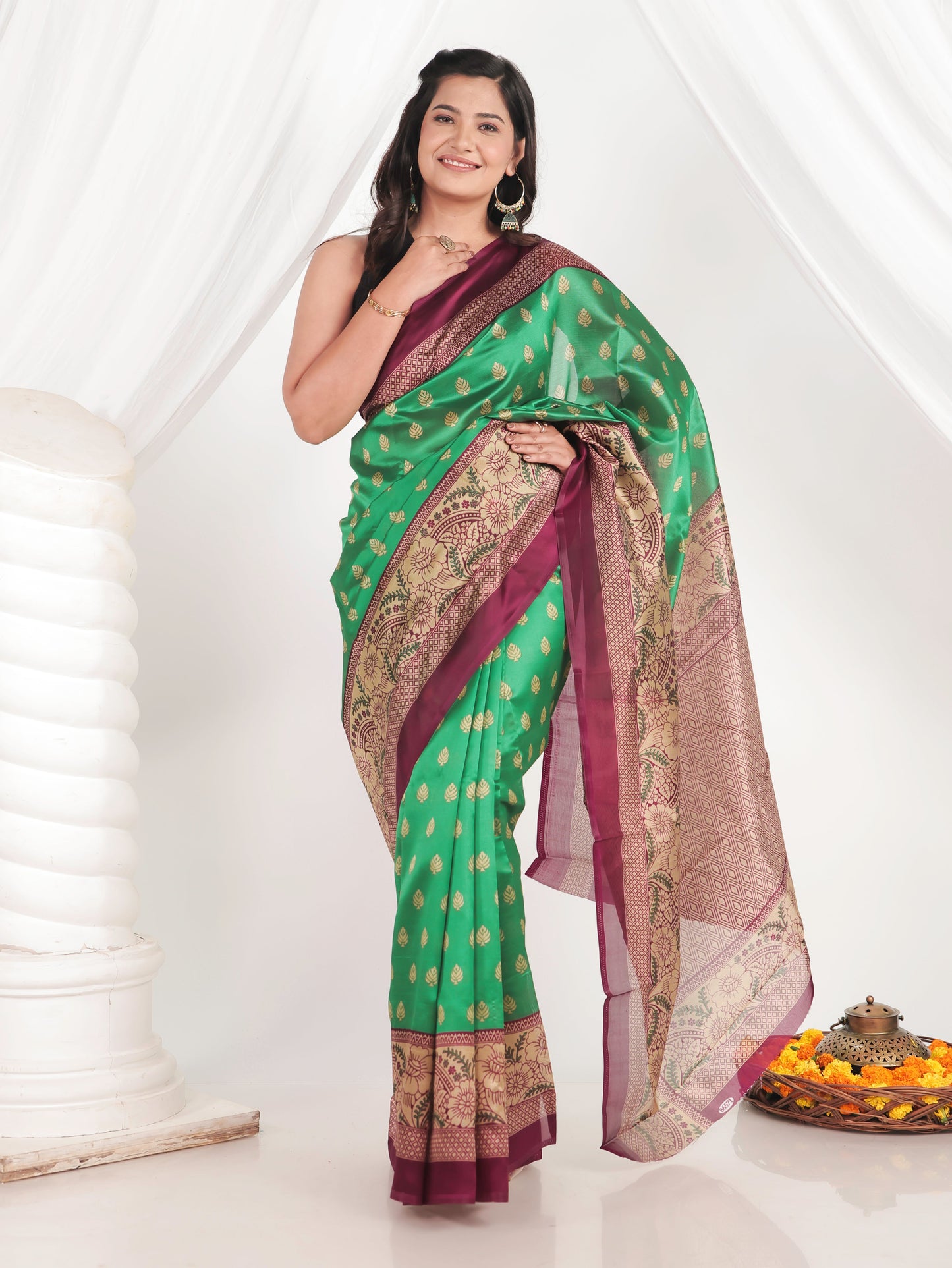 Chanderi Butti Green Saree