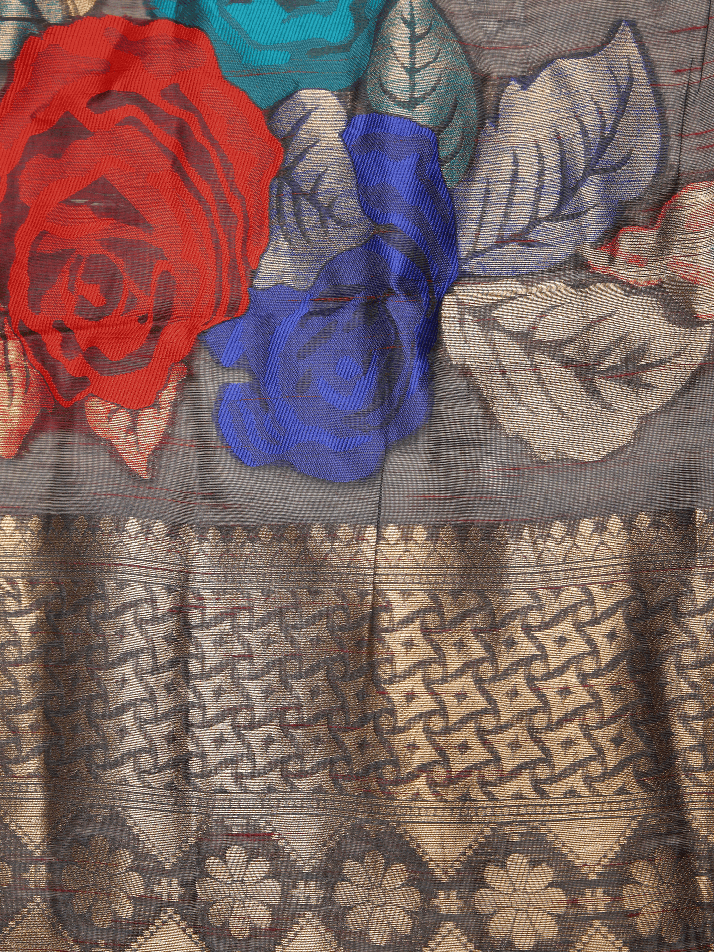 Jacquard Silk Dark Grey Saree