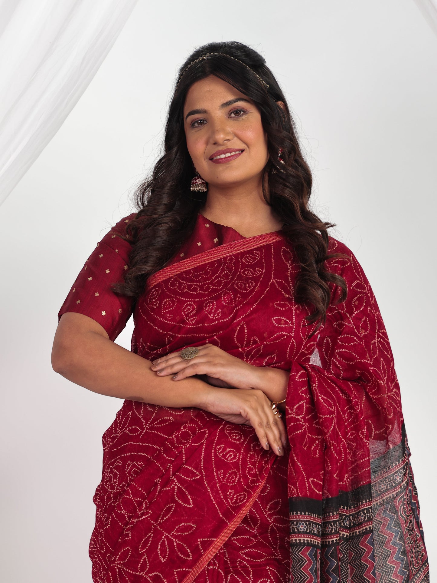 Chanderi Bandhani Maroon Saree
