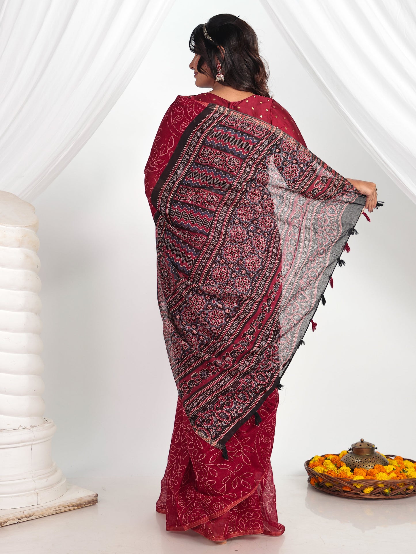 Chanderi Bandhani Maroon Saree