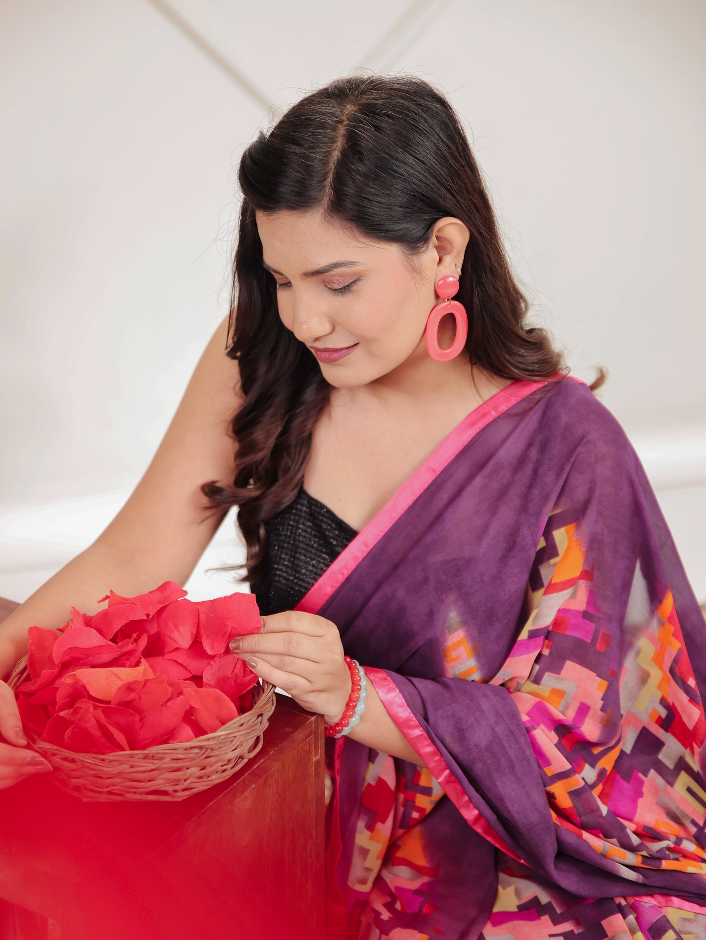 Georgette Geometric Multicoloured Saree