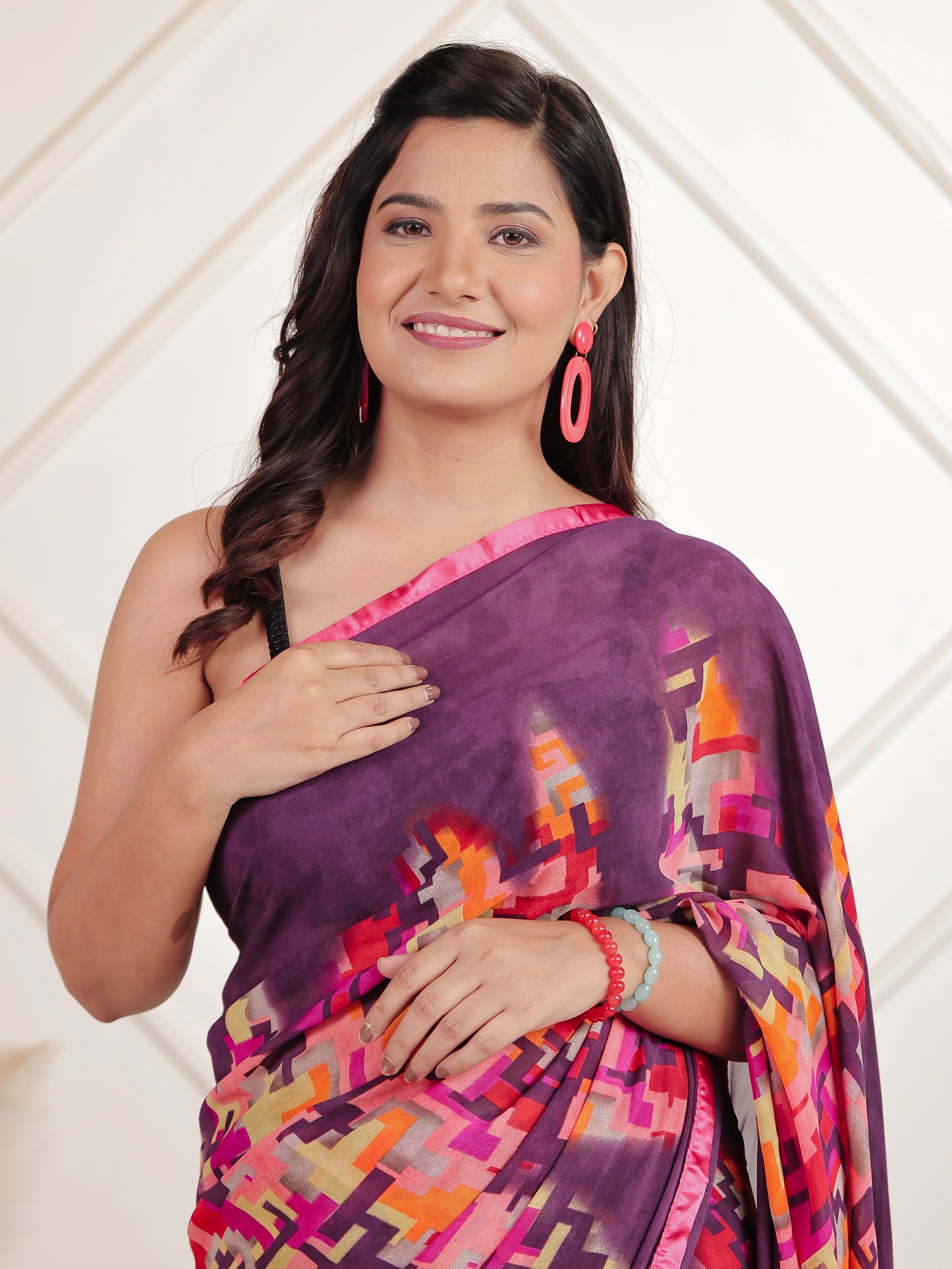 Georgette Geometric Multicoloured Saree