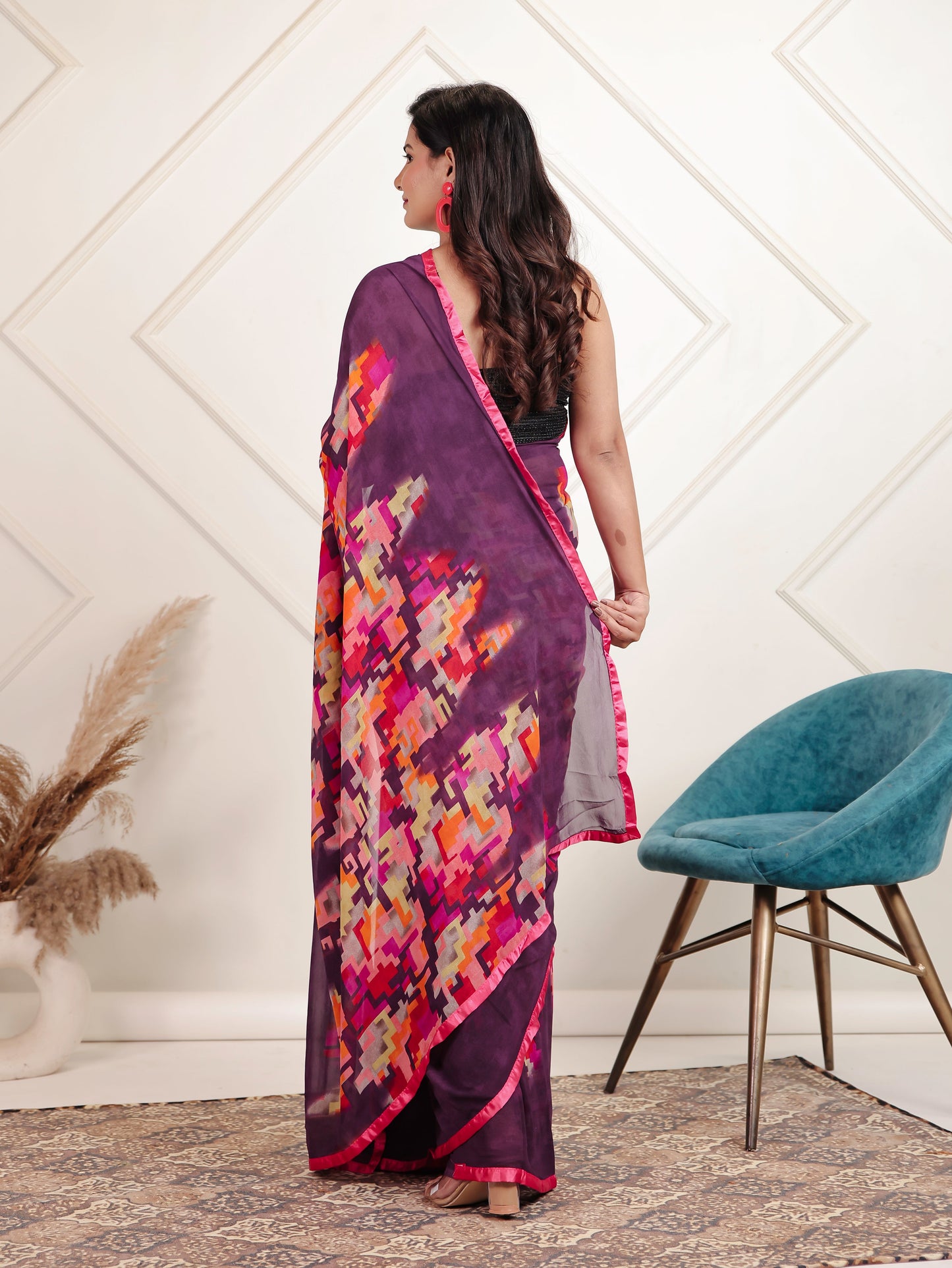 Georgette Geometric Multicoloured Saree