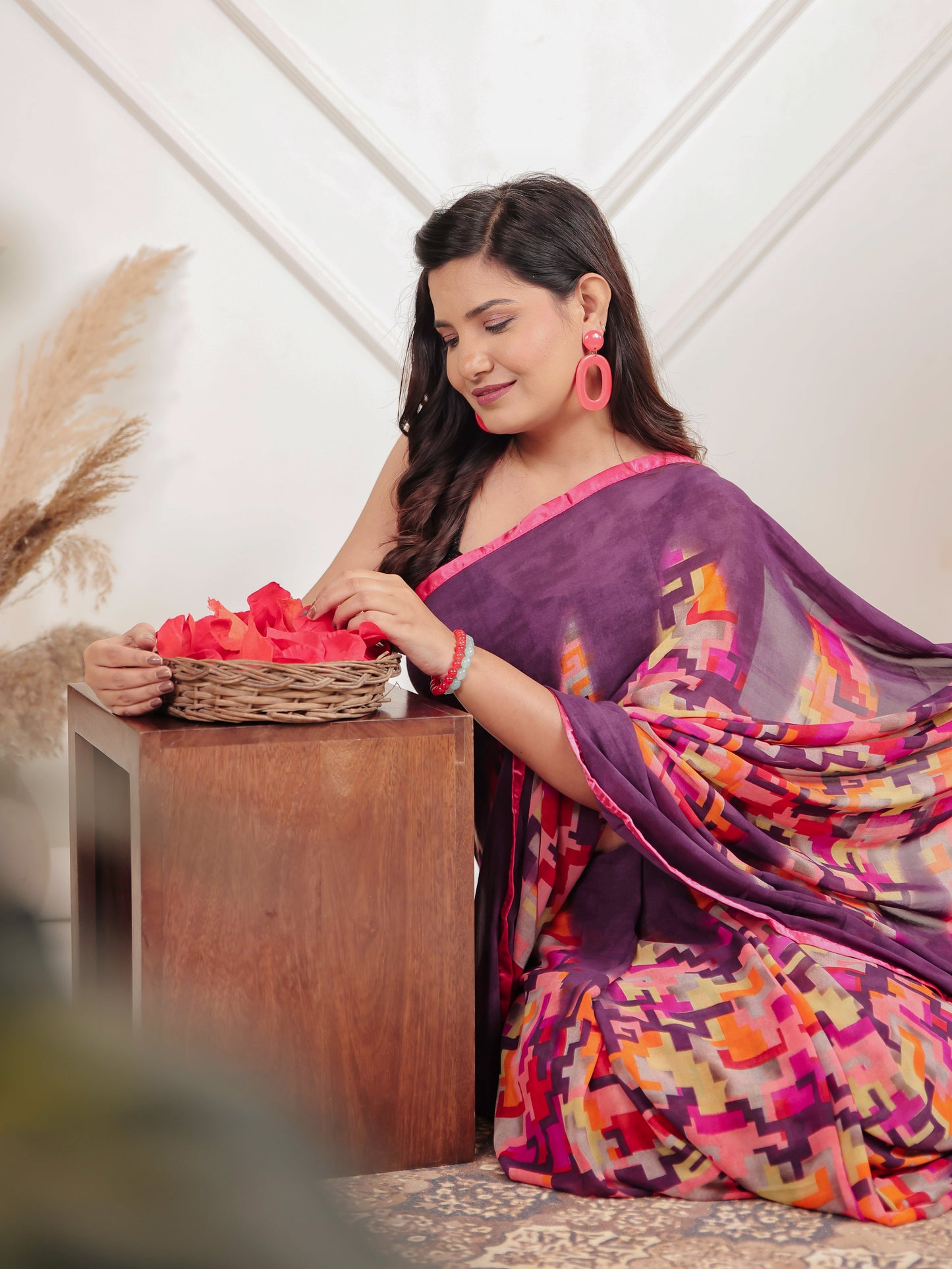 Georgette Geometric Multicoloured Saree