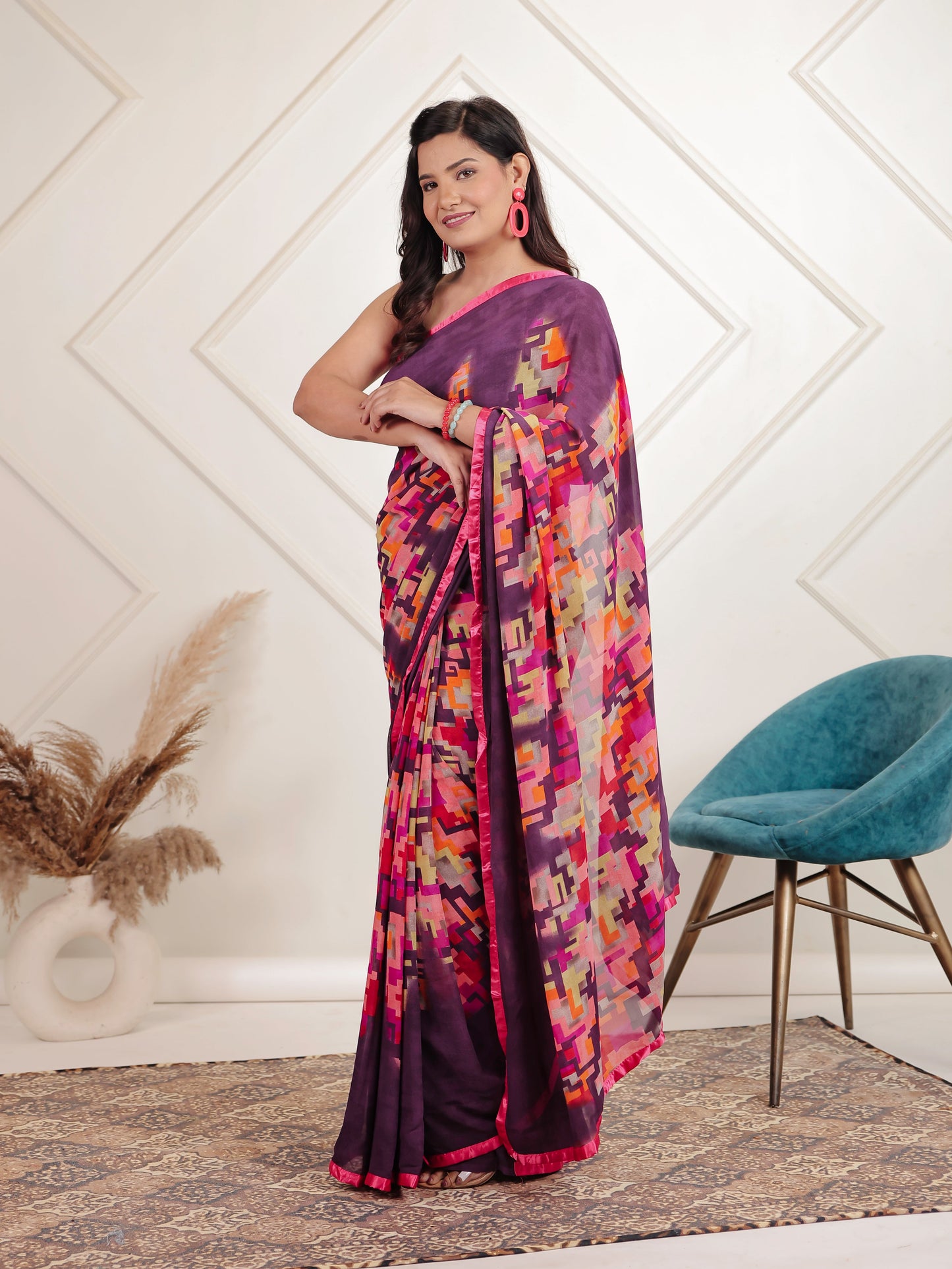 Georgette Geometric Multicoloured Saree