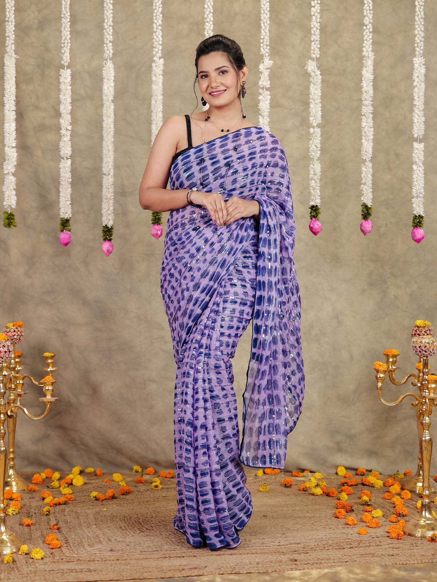 Embroidered Georgette Lavender Saree